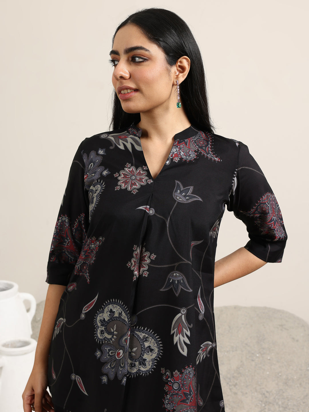  Black Printed Silk Blend Co-Ords 