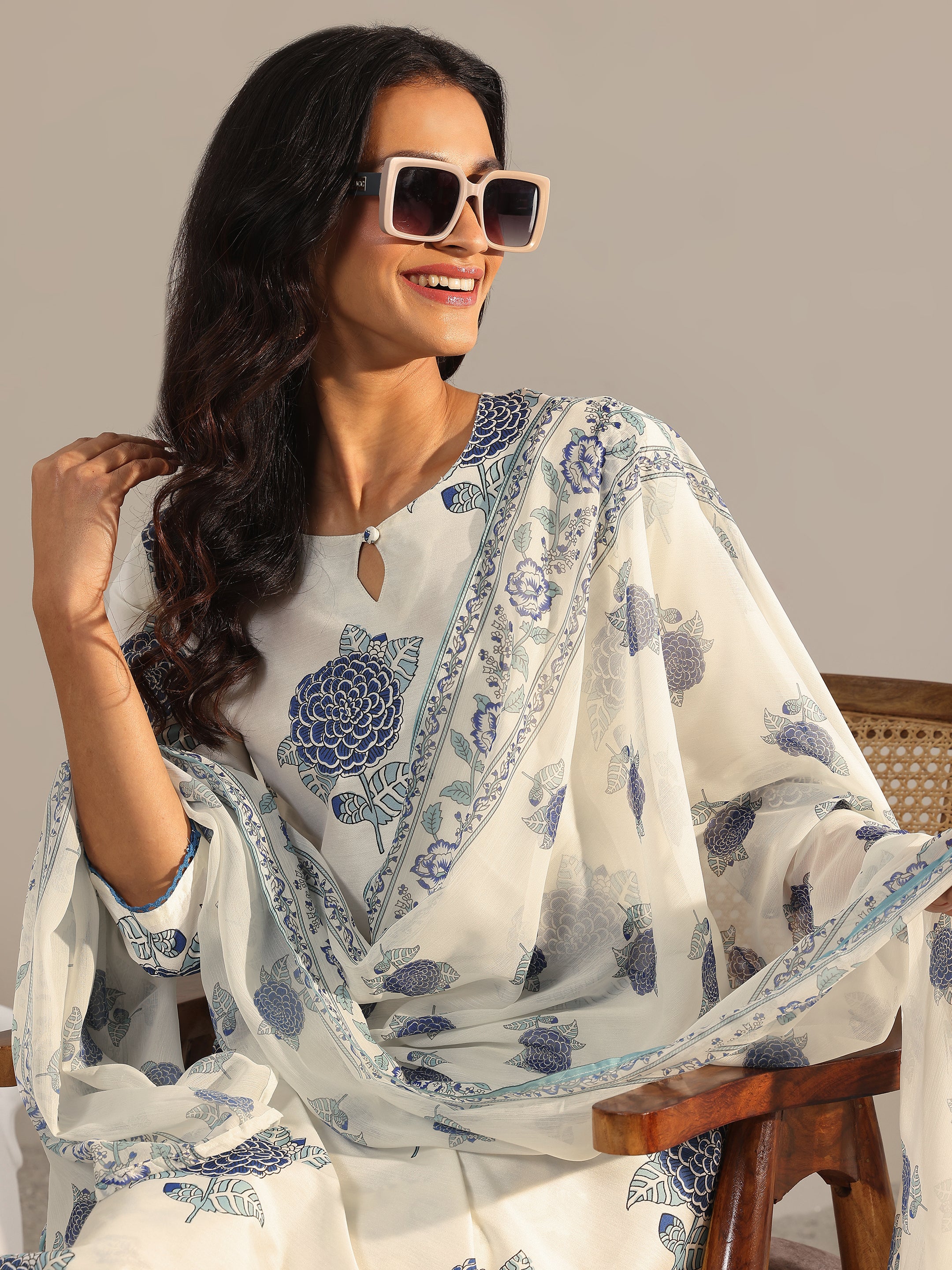 libas Off White Printed Chanderi Silk Straight Suit With Dupatta-picture-22
