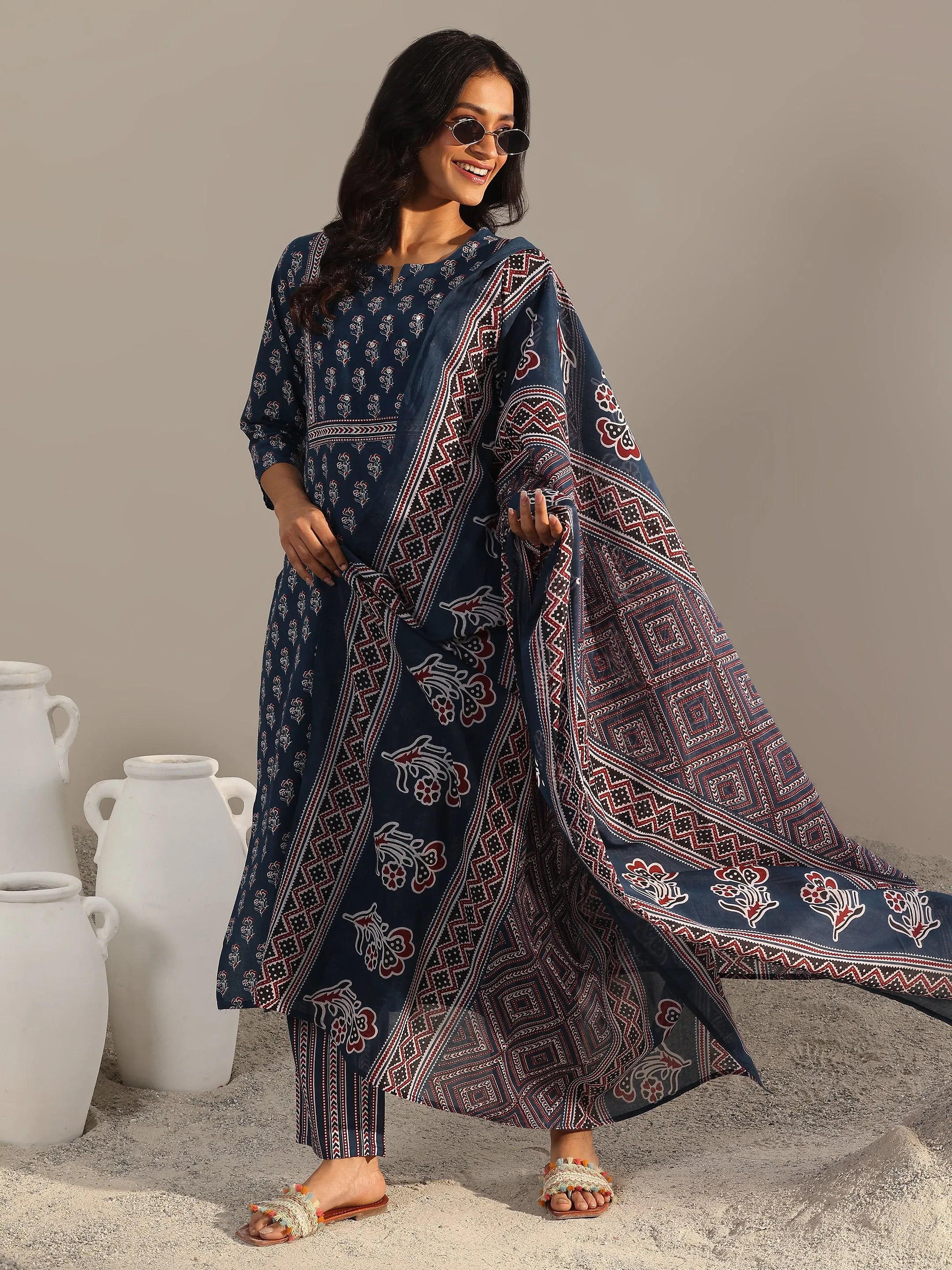 libas Blue Printed Cotton Straight Suit With Dupatta-picture-28