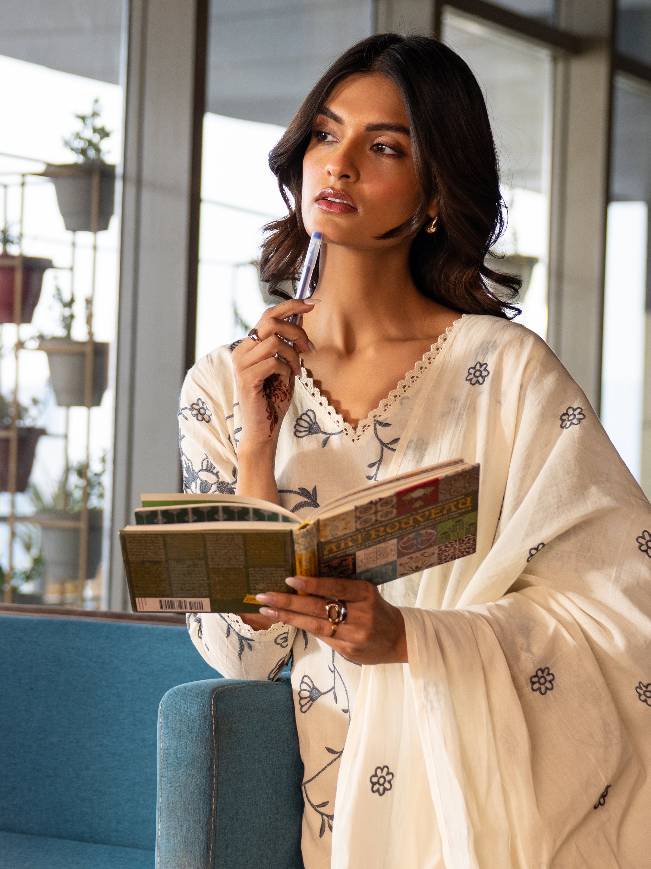 libas Off White Embroidered Cotton Straight Suit Set With Dupatta-picture-27