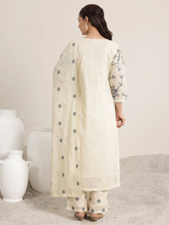 Black Embroidered Cotton Straight Suit Set With Dupatta main image 0