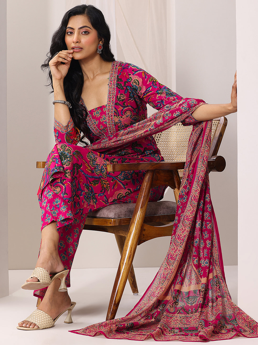 Pink Printed Cotton Straight Suit Set With Dupatta-image-44