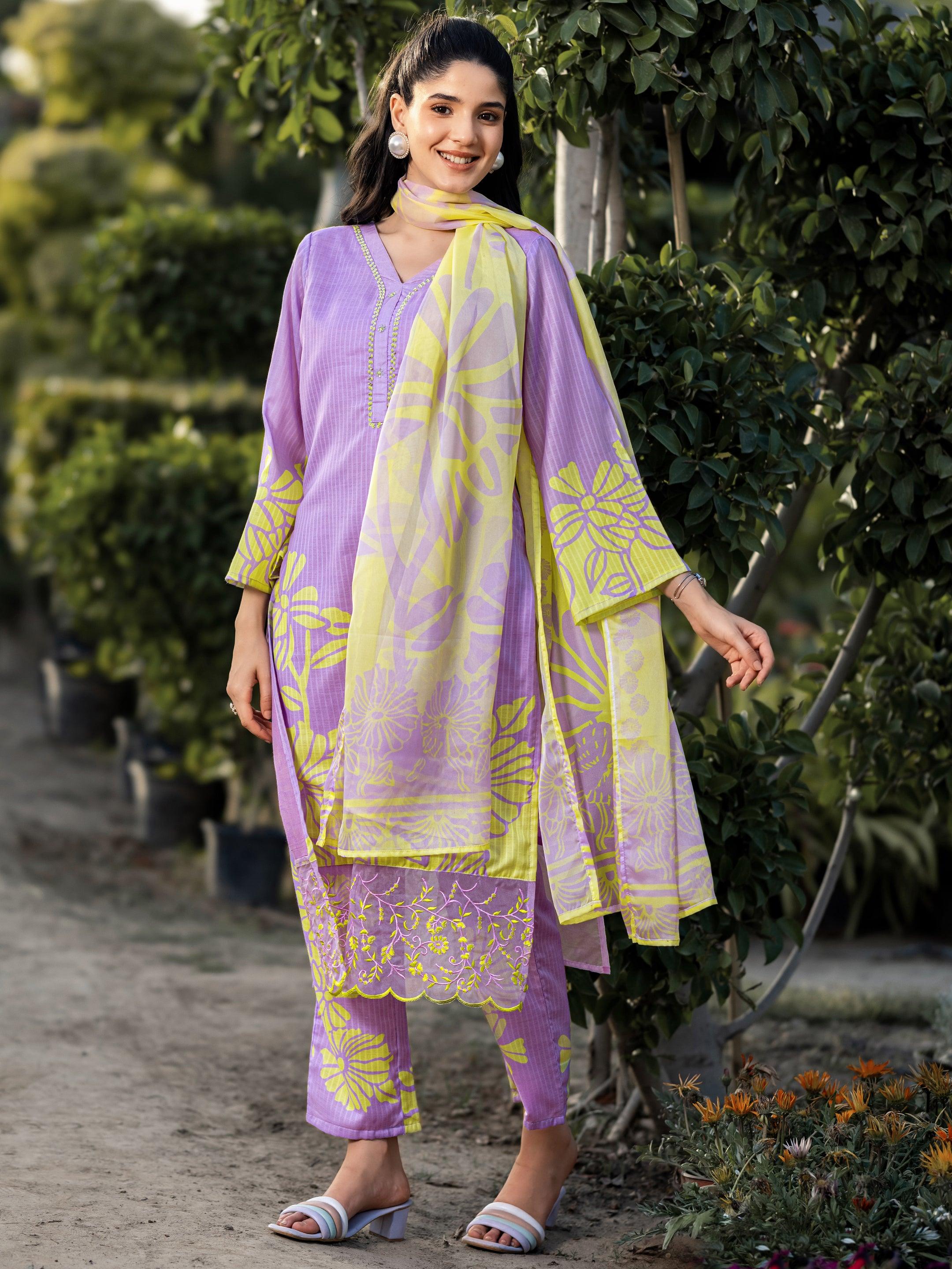 libas Lavender Printed Cotton Straight Suits With Dupatta-picture-44