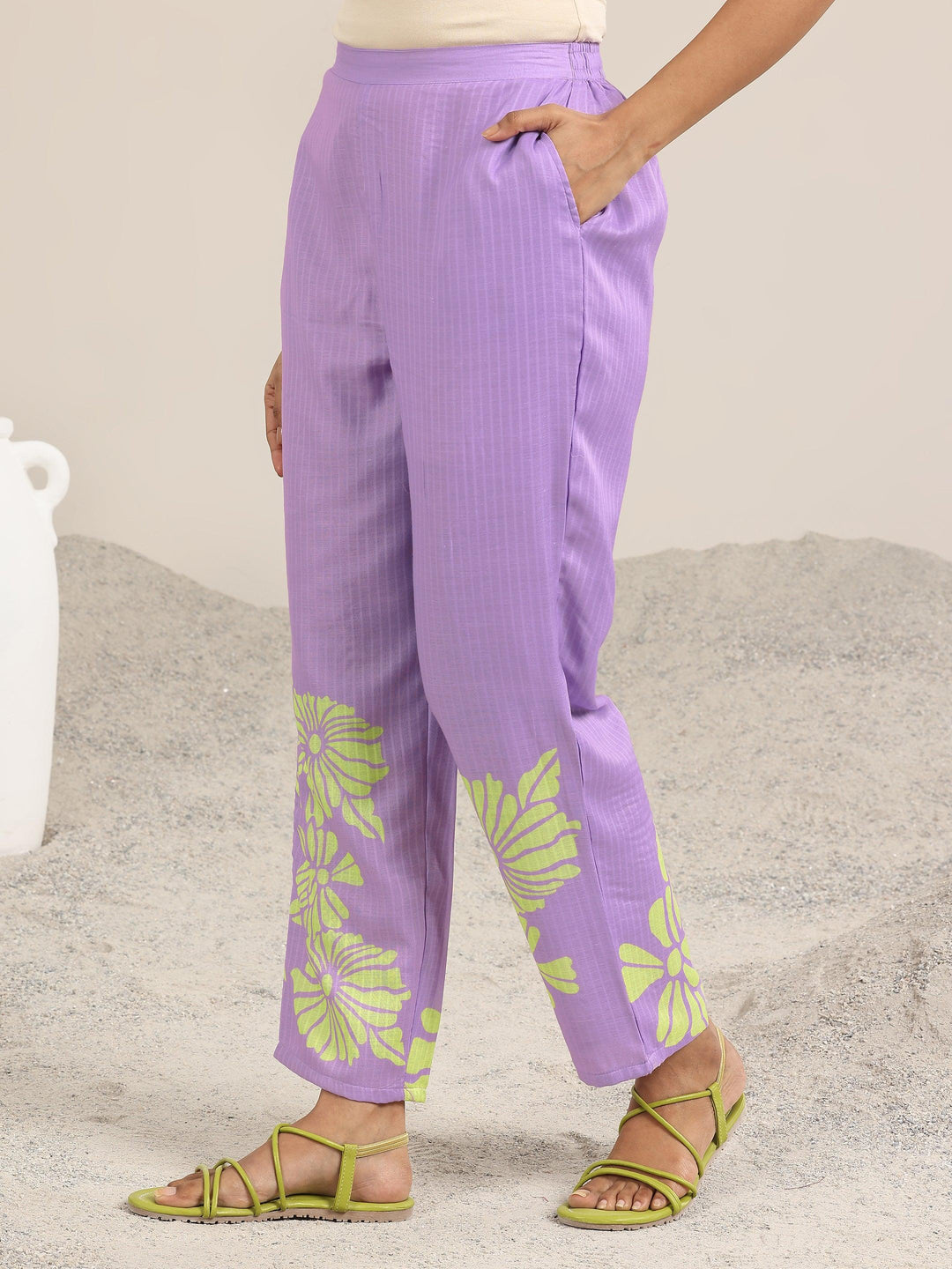  Lavender Printed Cotton Straight Suits With Dupatta 