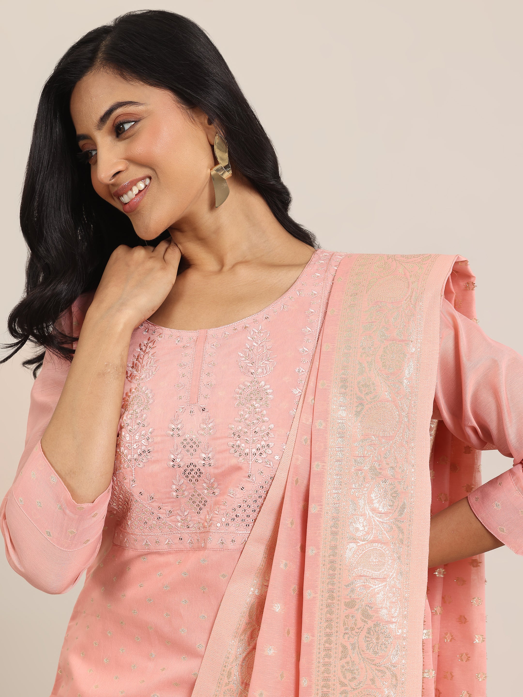 libas Peach Woven Design Chanderi Silk Straight Suit With Dupatta-picture-29