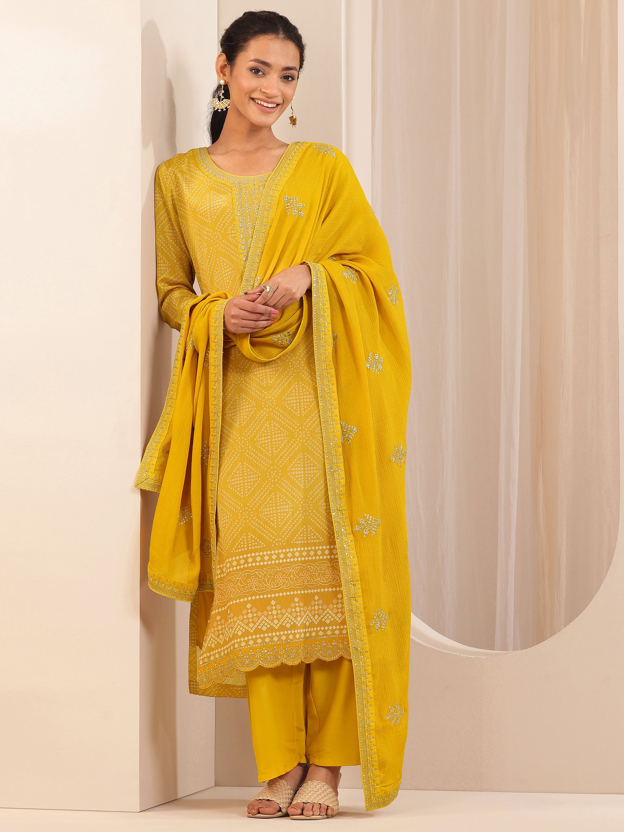 libas Mustard Printed Chinon Straight Suit Sets With Dupatta-picture-49