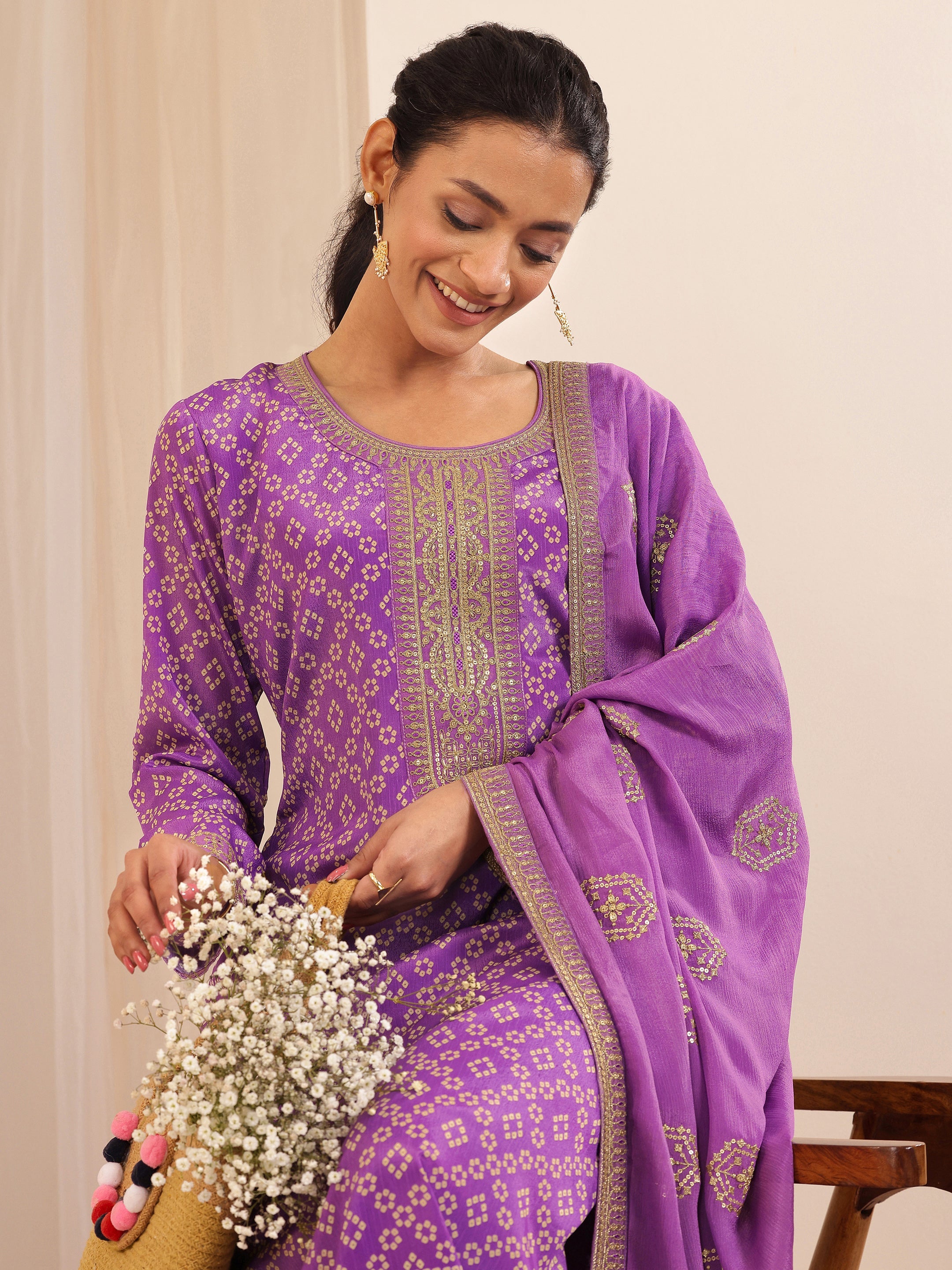 libas Lavender Printed Chinon Straight Suit Sets With Dupatta-picture-61