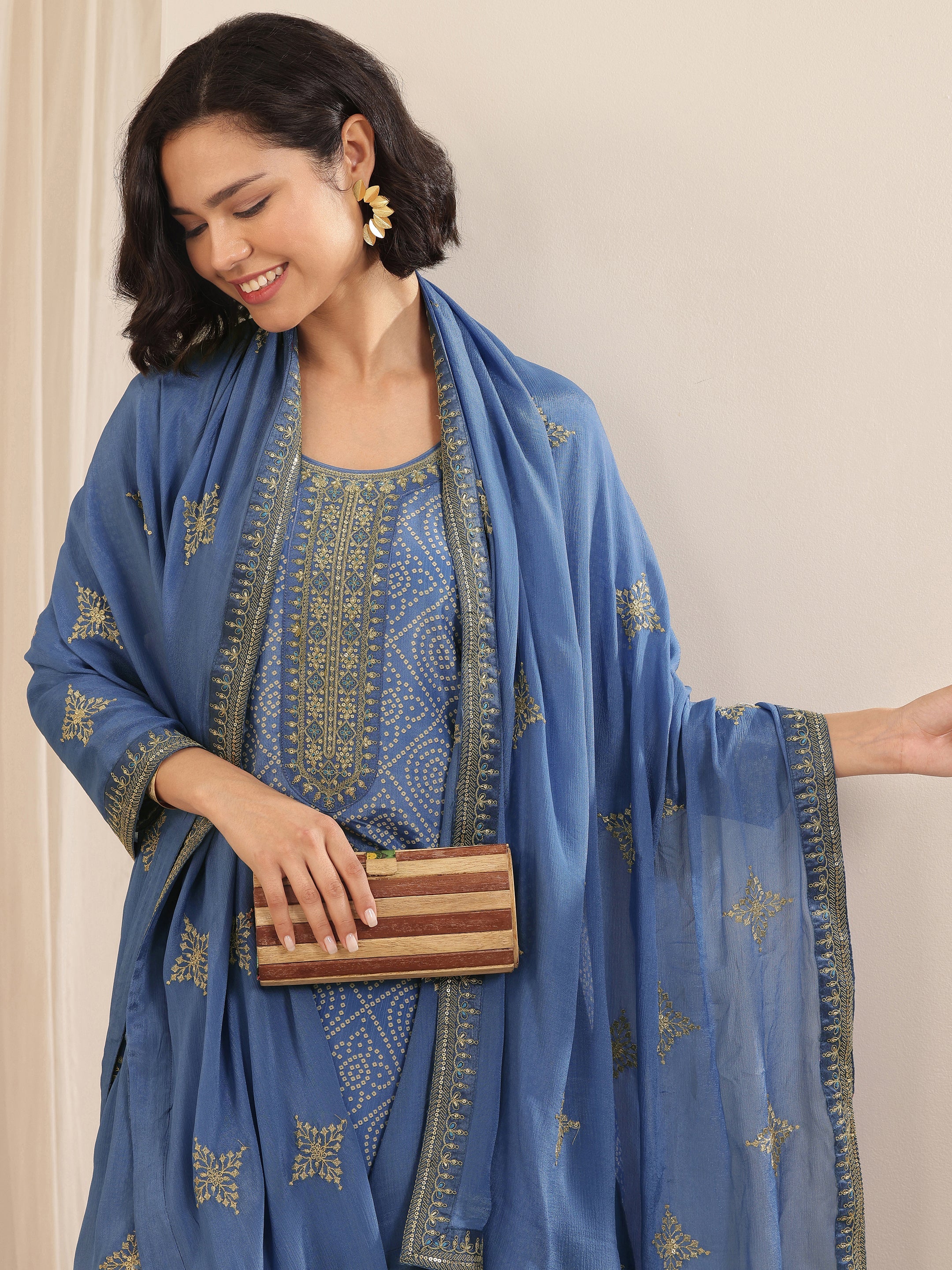 libas Blue Printed Chinon Straight Suit Sets With Dupatta-picture-60