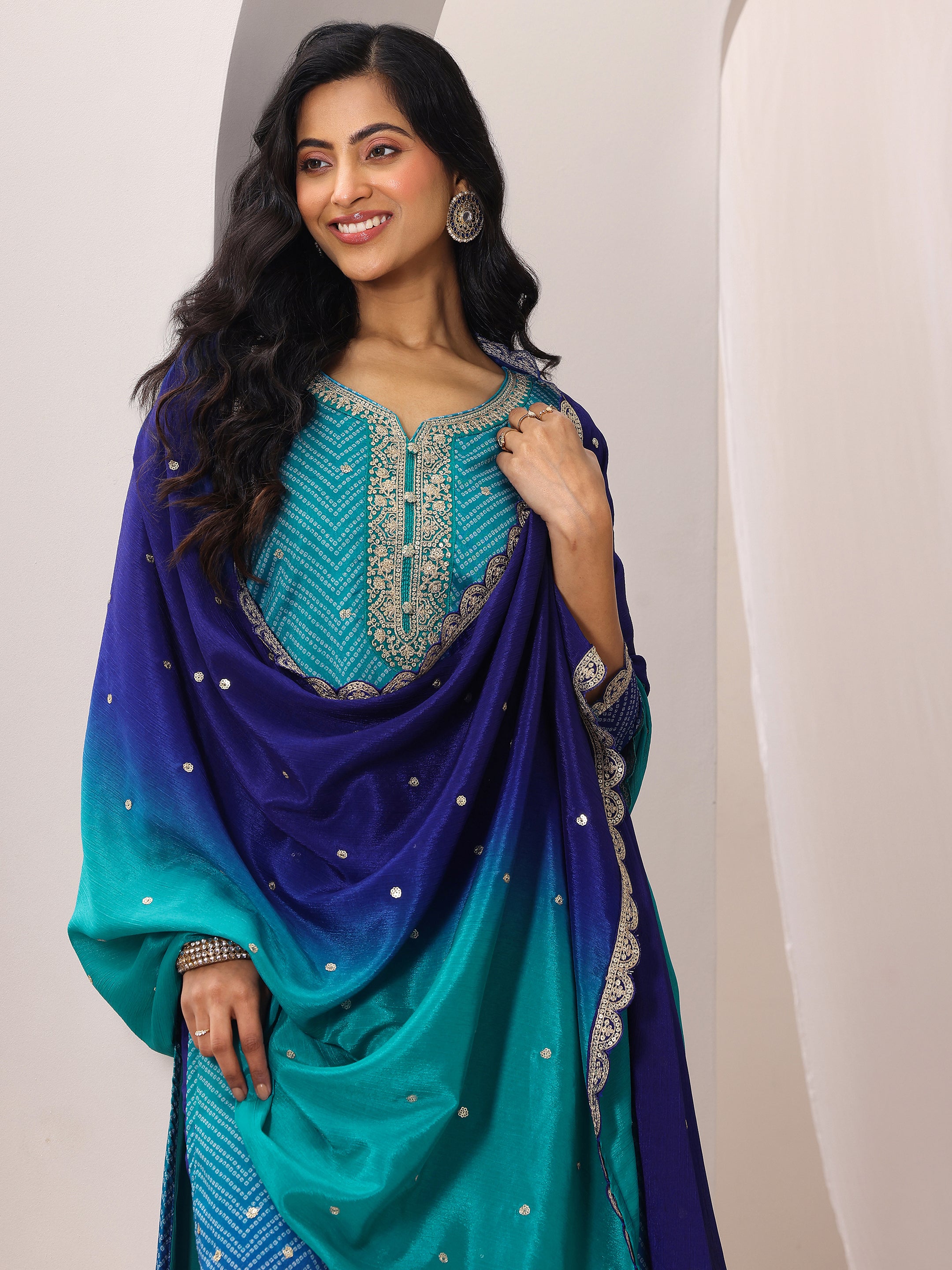 libas Blue Printed Chinon Straight Suit Set With Dupatta-picture-28