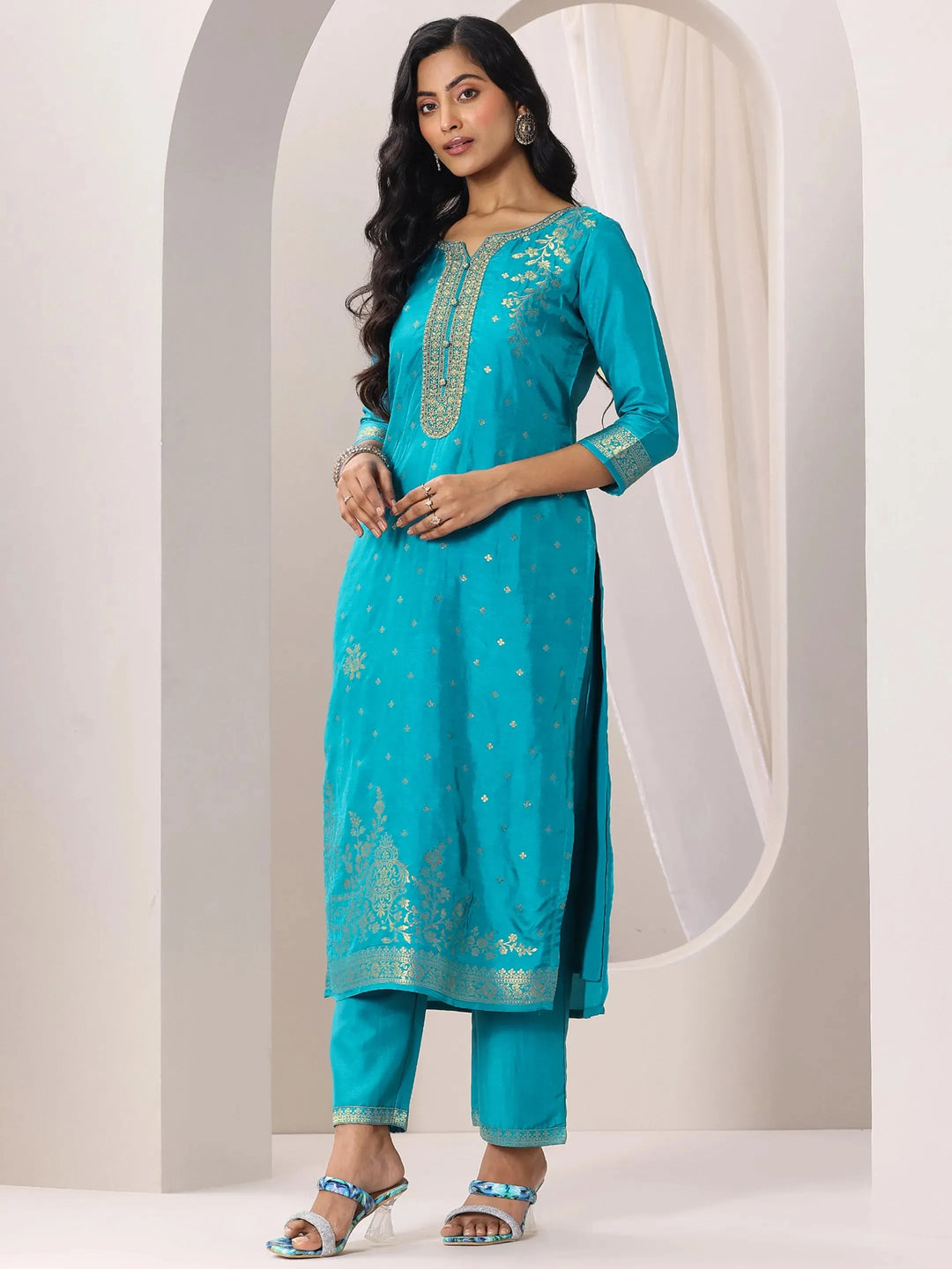  Rama Woven Design Silk Blend Straight Suit Set With Dupatta 