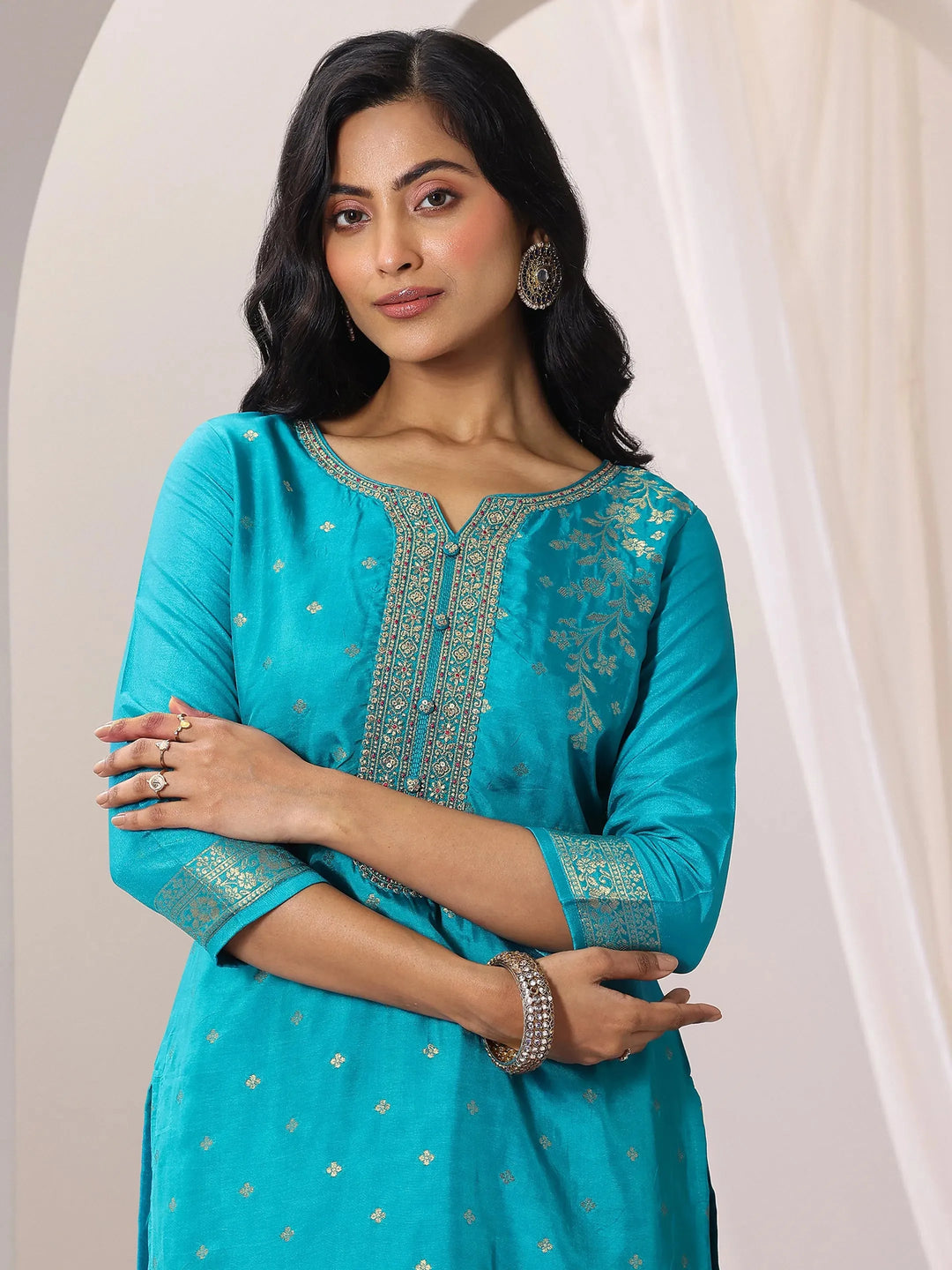  Rama Woven Design Silk Blend Straight Suit Set With Dupatta 
