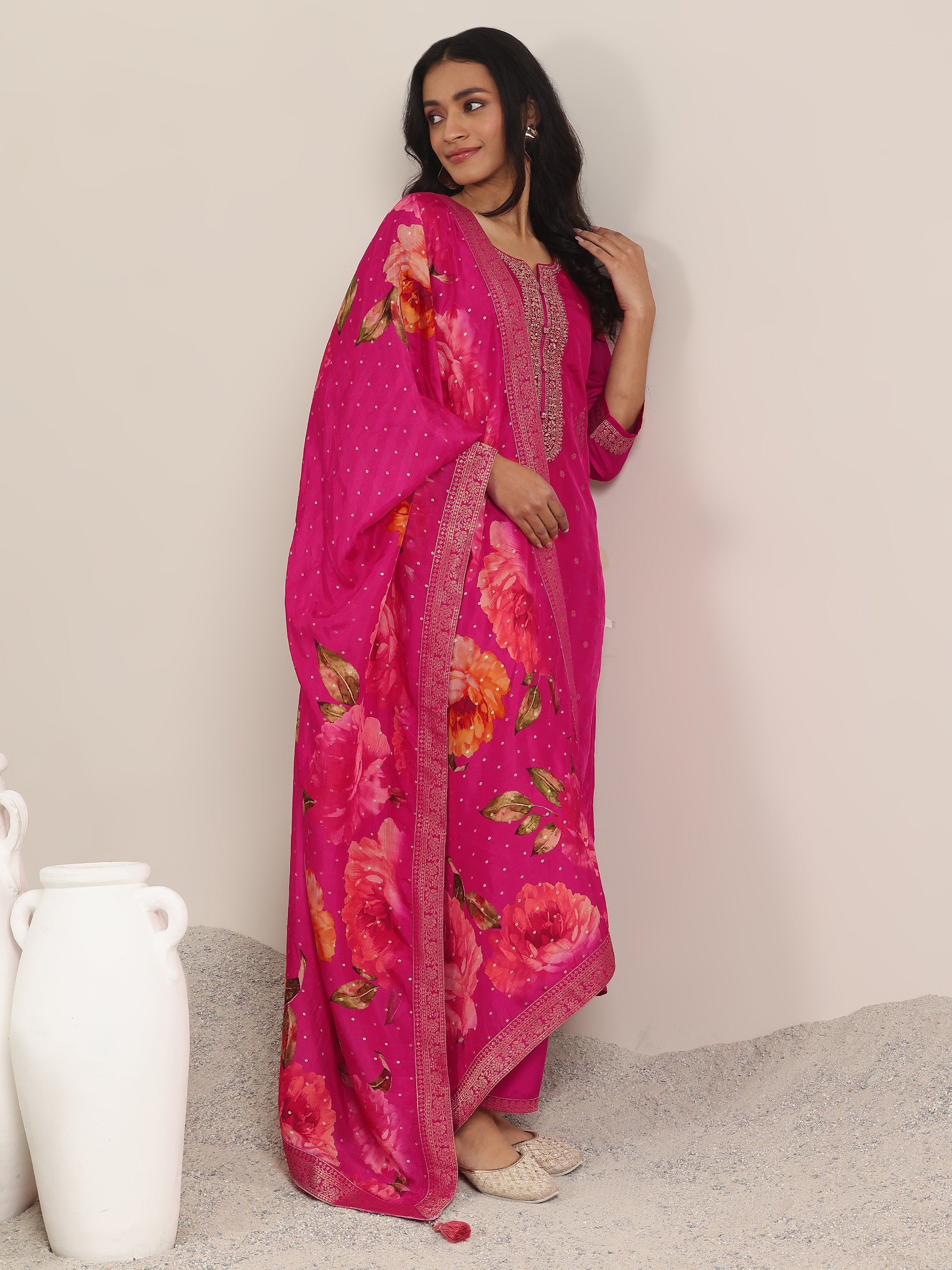 libas Pink Woven Design Silk Blend Straight Suit With Dupatta-picture-33