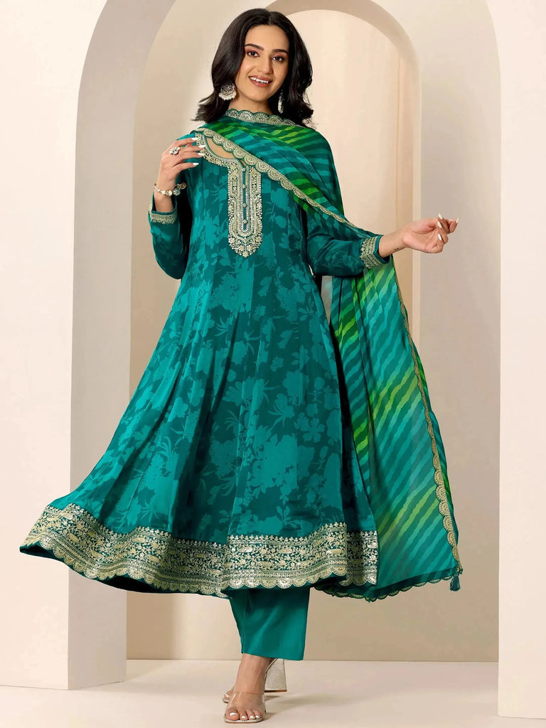 Libas Rama Printed Silk Chiffon Anarkali Suit Set With Dupatta