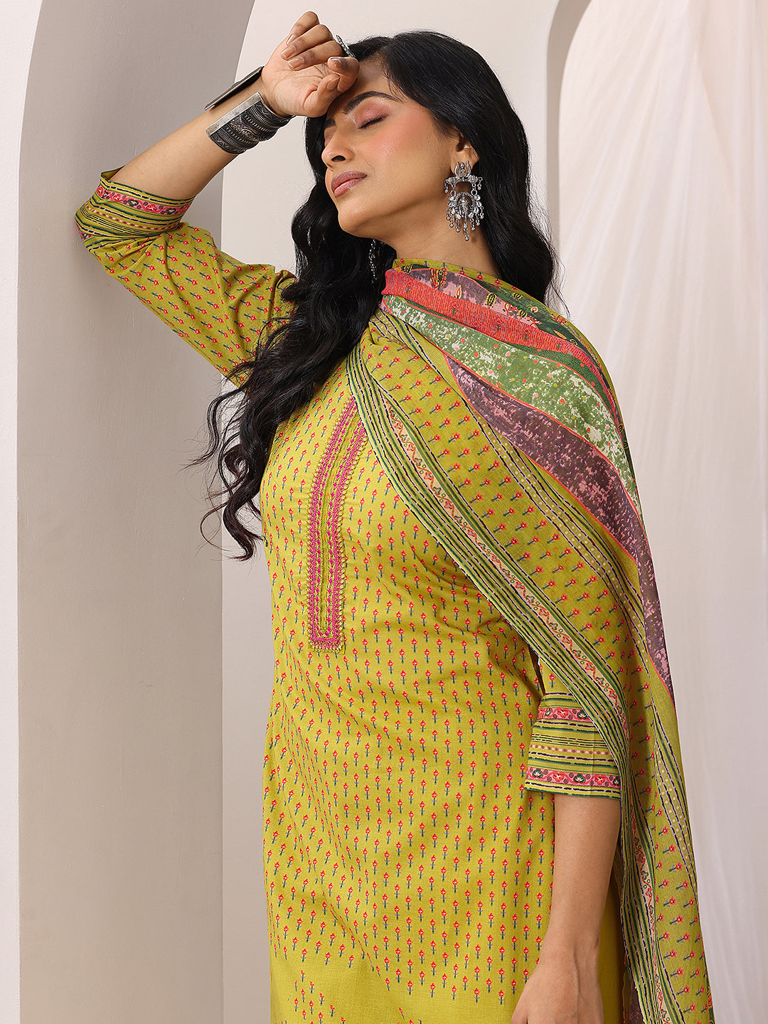 libas Green Printed Cotton Straight Suit Set With Dupatta-picture-31