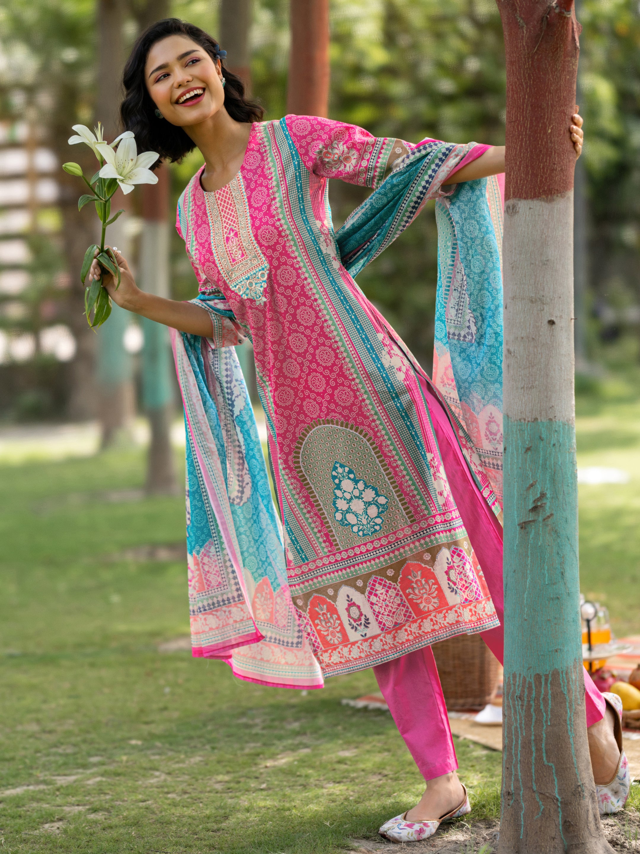 libas Pink Printed Cotton Straight Suit Set With Dupatta-picture-36