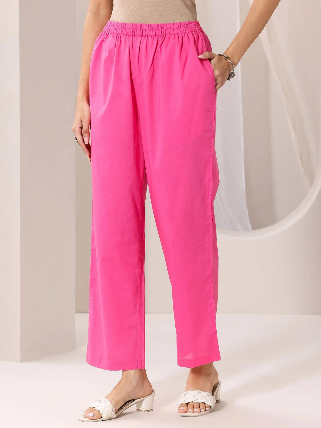 Pink Printed Cotton Straight Suit Set With Dupatta 