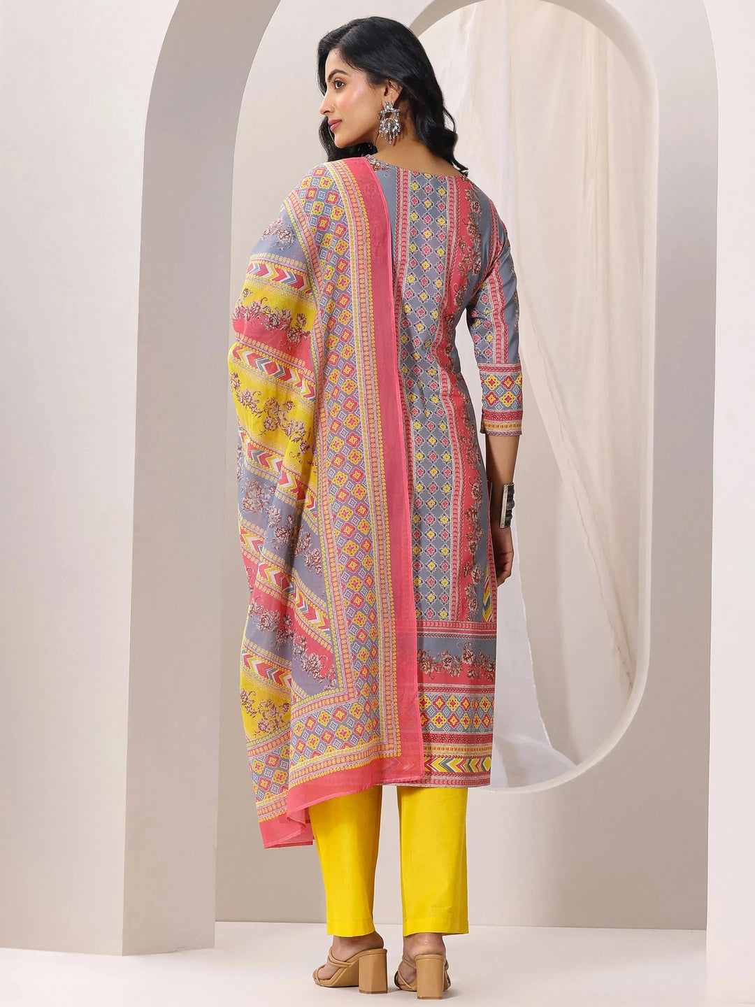  Multi Printed Cotton Straight Suit Set With Dupatta 