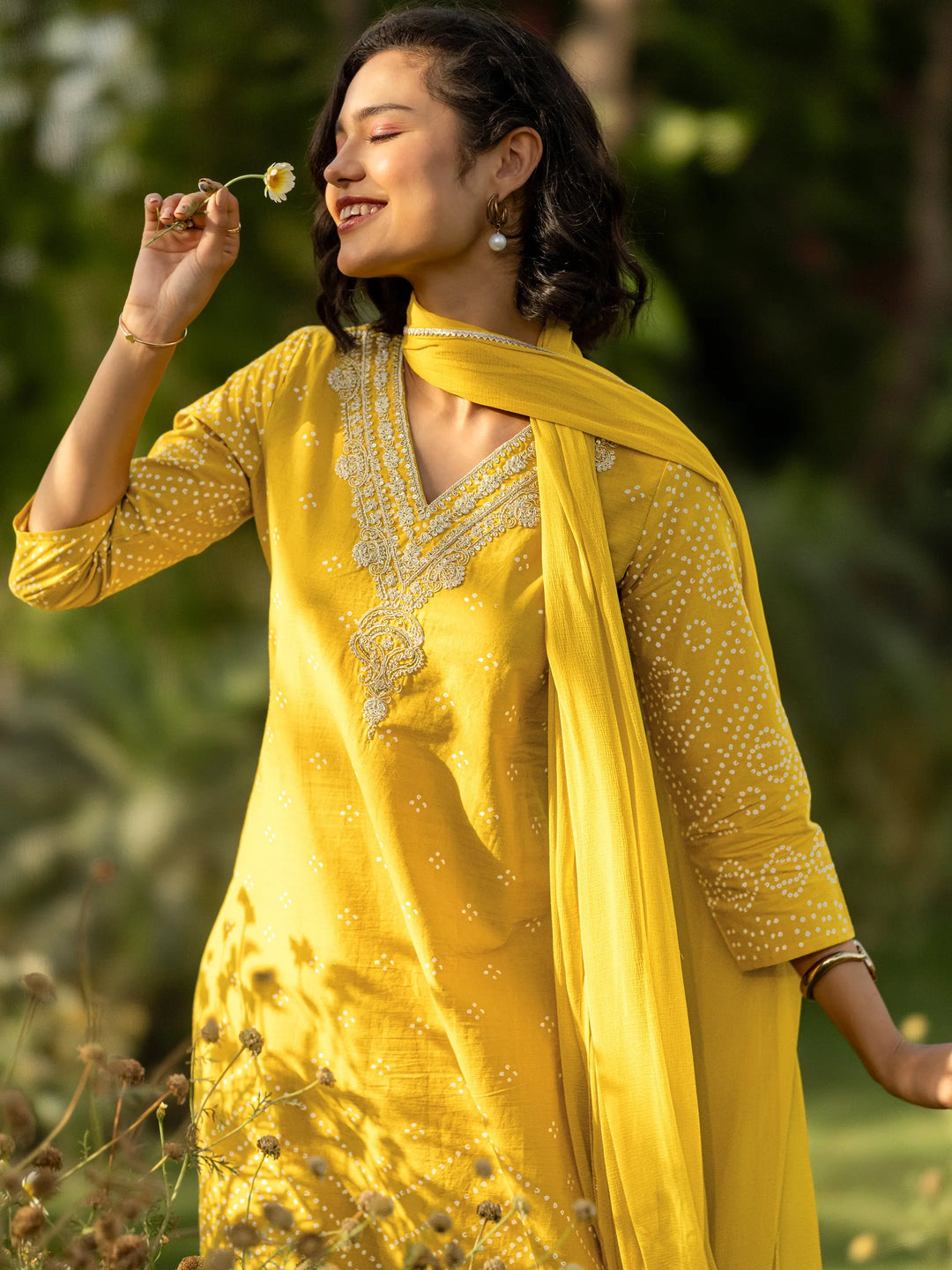  Mustard Printed Cotton Straight Suit Set With Dupatta 