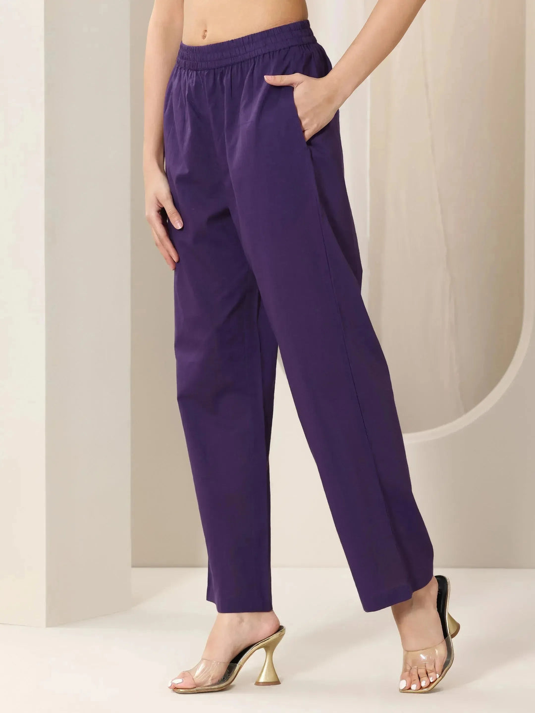  Purple Printed Cotton Straight Suit Set With Dupatta 