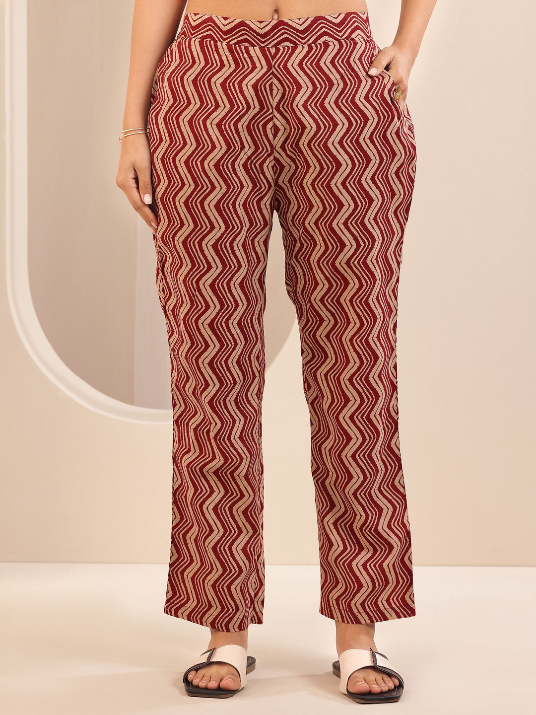  Maroon Printed Cotton A-line Suit Sets With Dupatta 