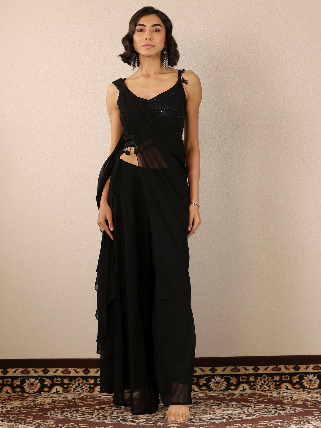  Black Embroidered Georgette Co-Ord Sets 