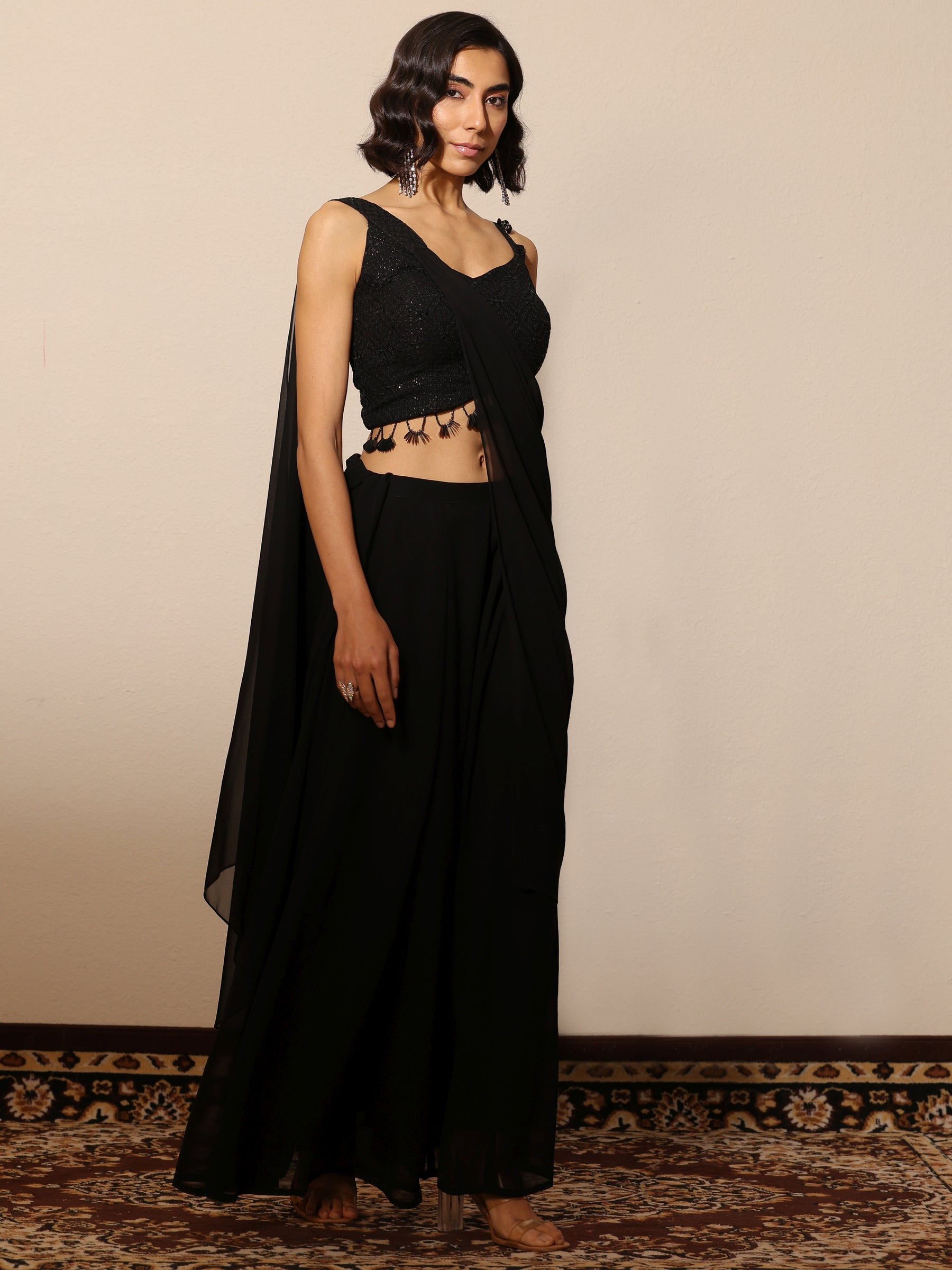 Black Embroidered Georgette Co-Ord Sets
