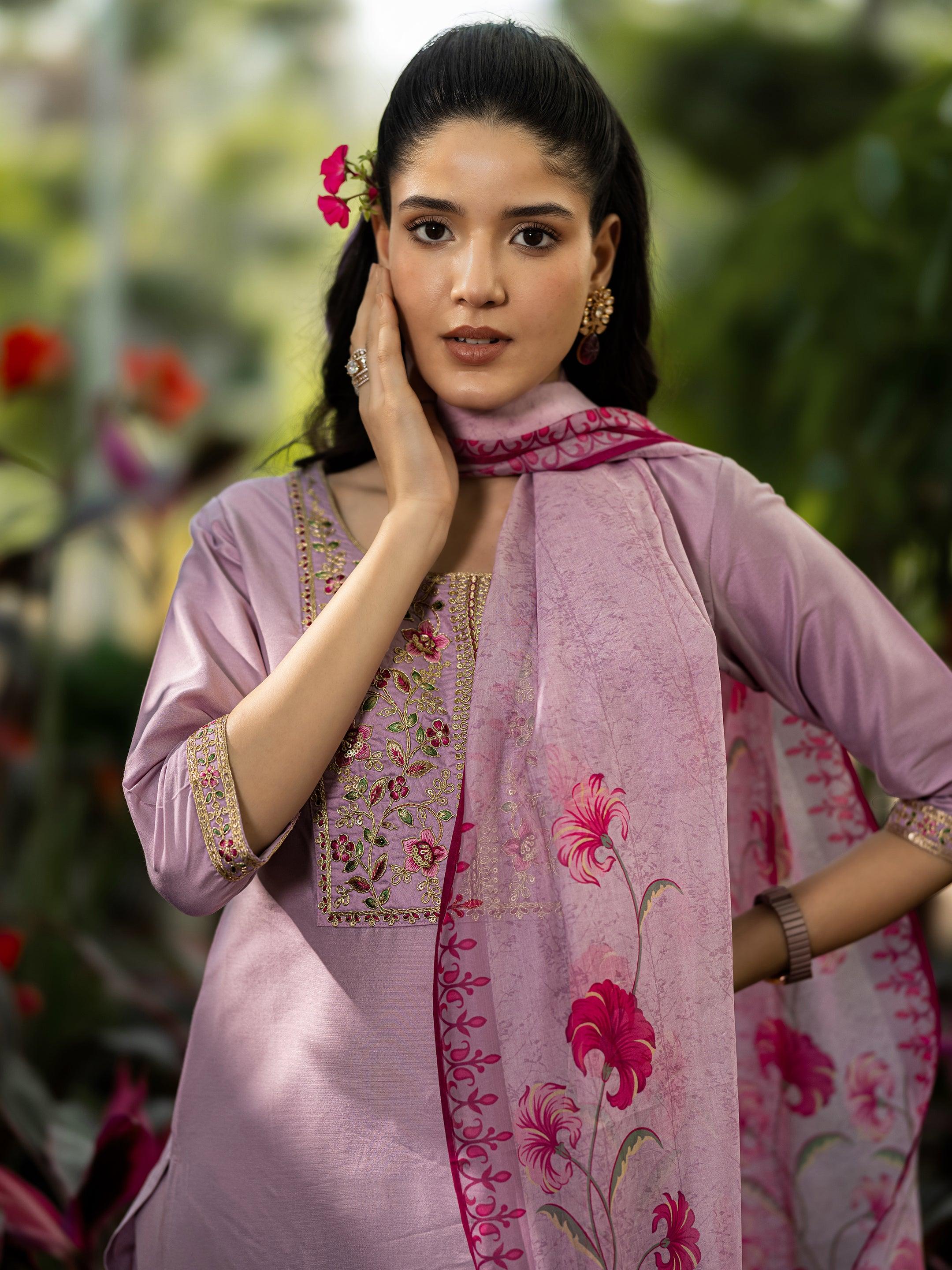 libas Lavender Yoke Design Silk Blend Straight Suit Set With Dupatta-picture-24