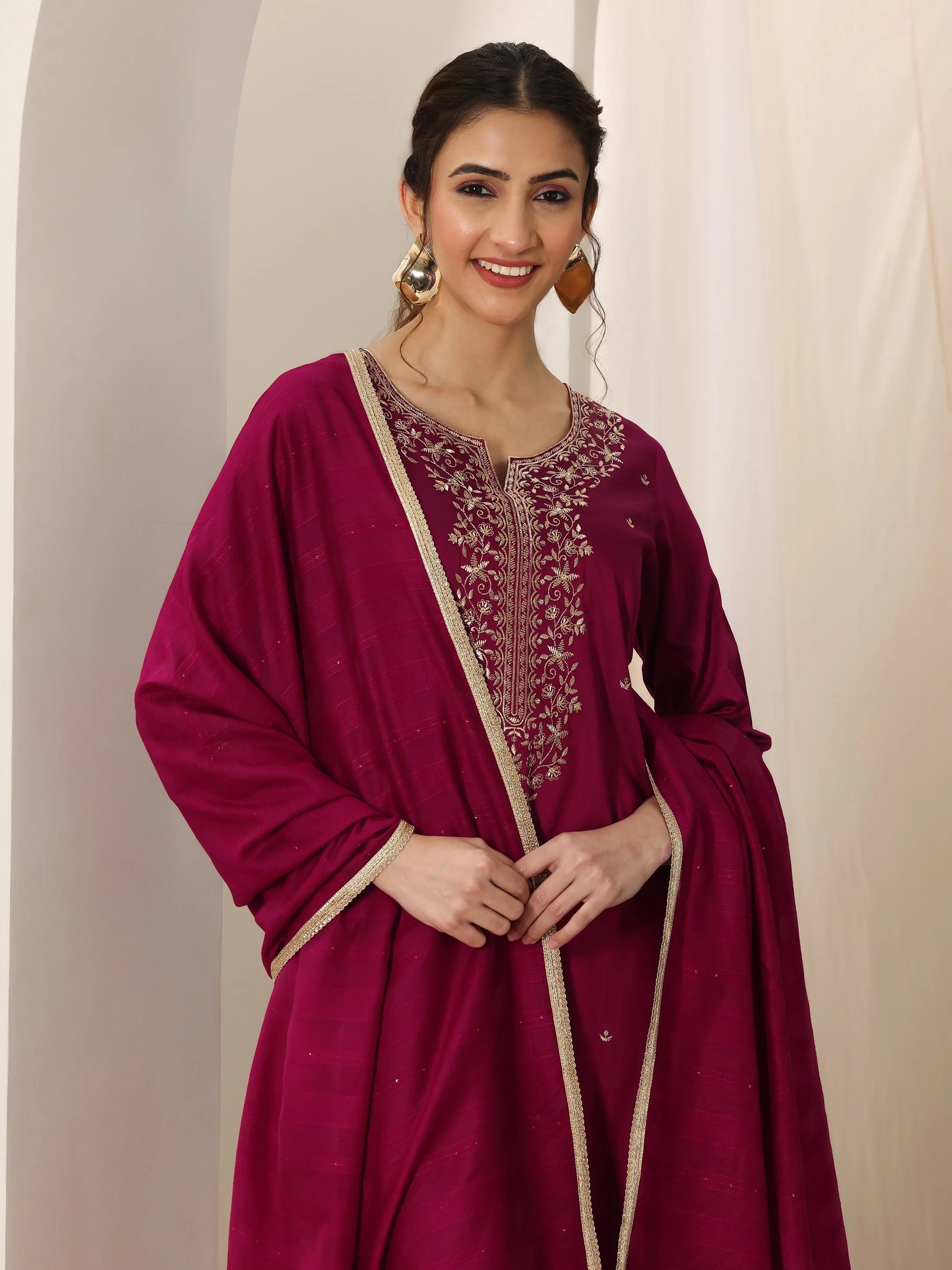 libas Pink Embroidered Silk Blend Straight Suit Set With Dupatta-picture-62