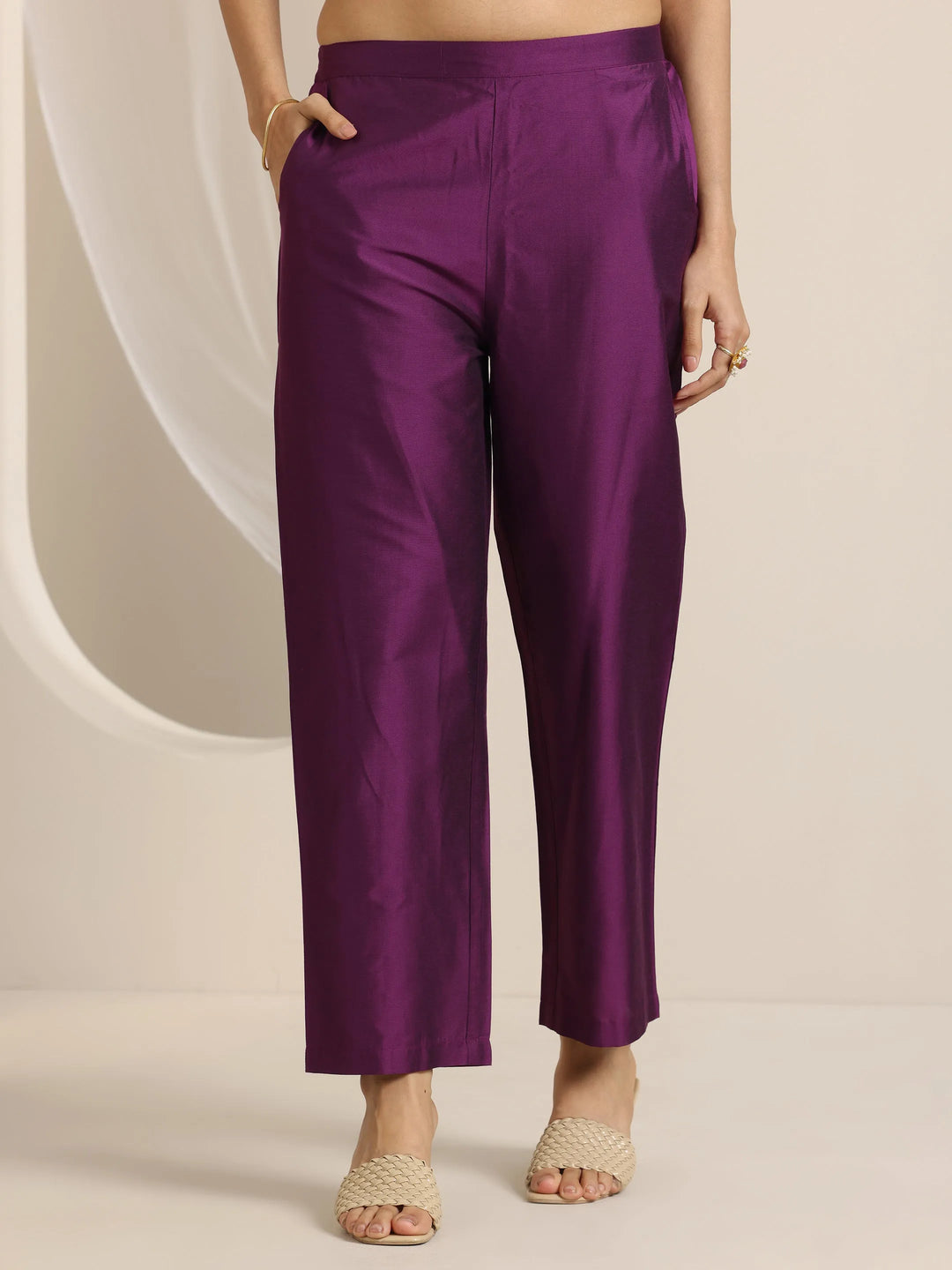  Burgundy Embroidered Silk Blend Straight Suit Set With Dupatta 
