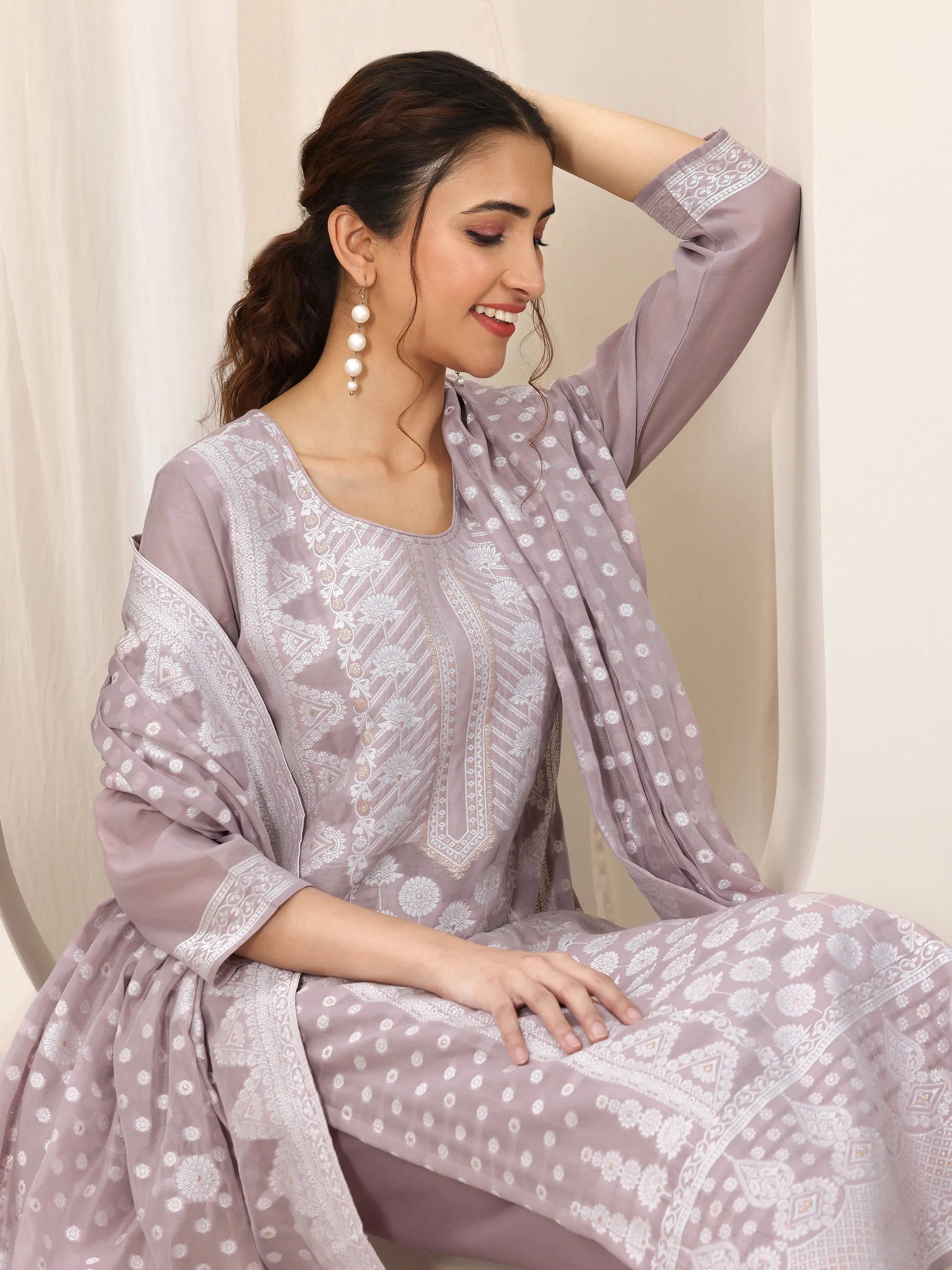 libas Mauve Woven Design Chanderi Silk Straight Suit Set With Dupatta-picture-60