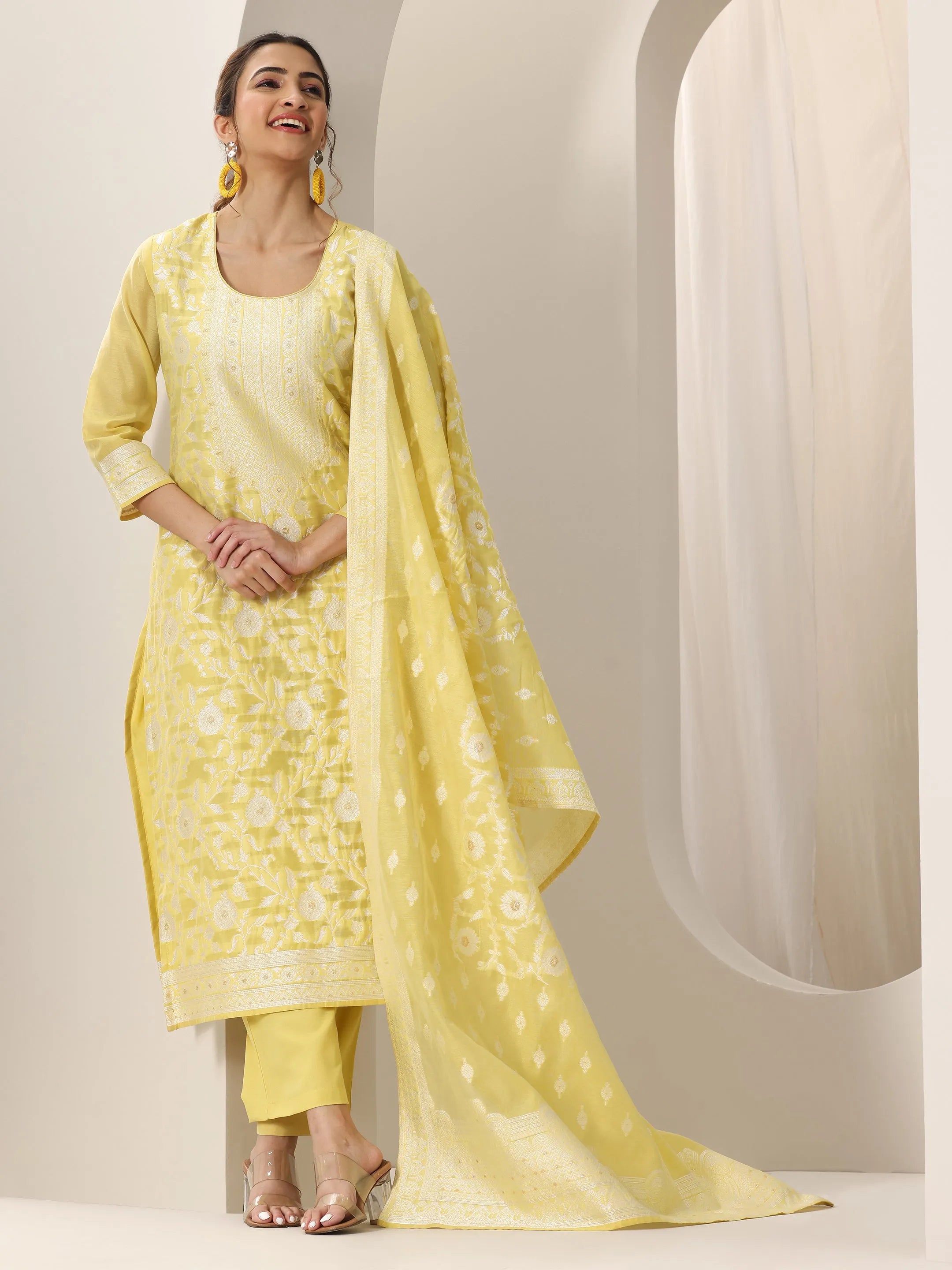 libas Yellow Woven Design Chanderi Silk Straight Suit Set With Dupatta-picture-36