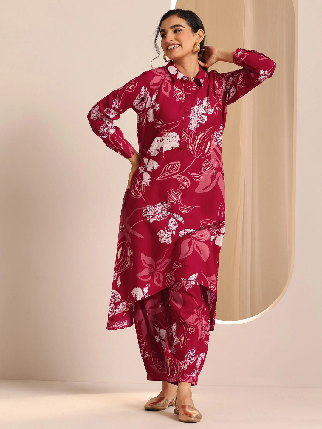  Pink Printed  Straight Kurta Set 