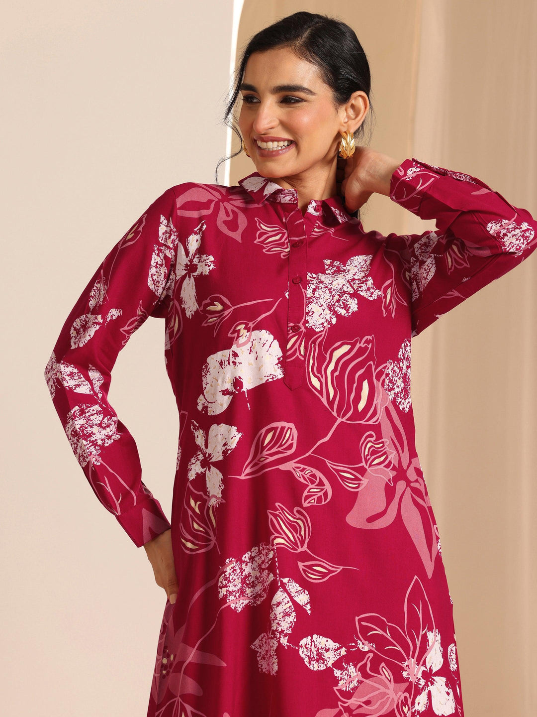  Pink Printed  Straight Kurta Set 