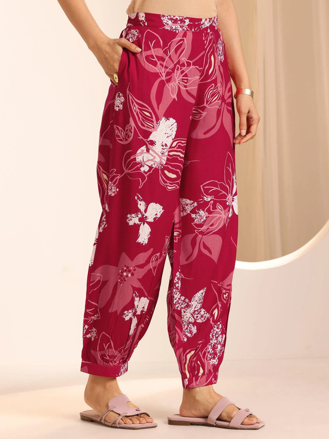 Pink Printed  Straight Kurta Set 