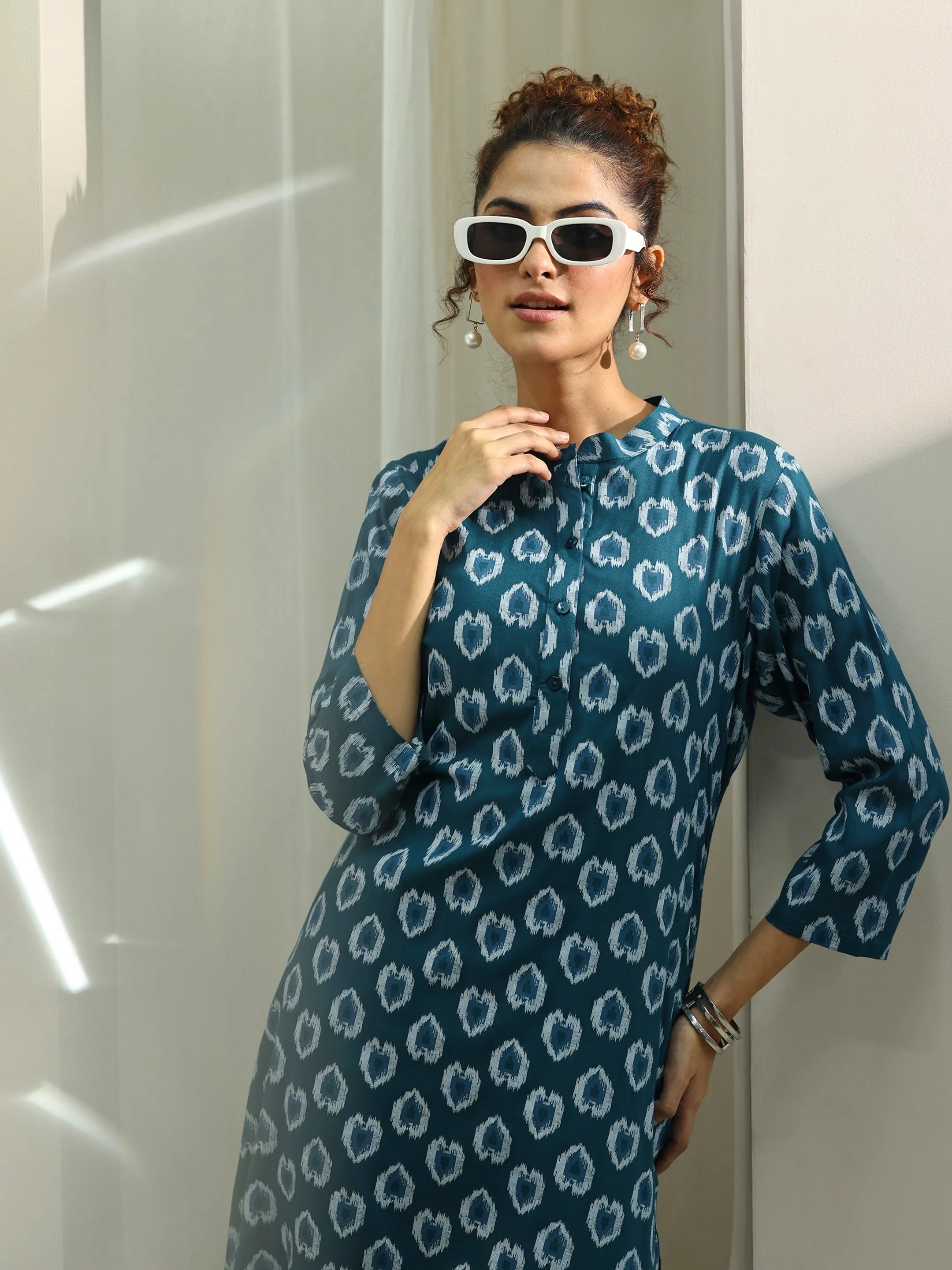 libas Teal Printed Rayon Straight Kurta Set-picture-12