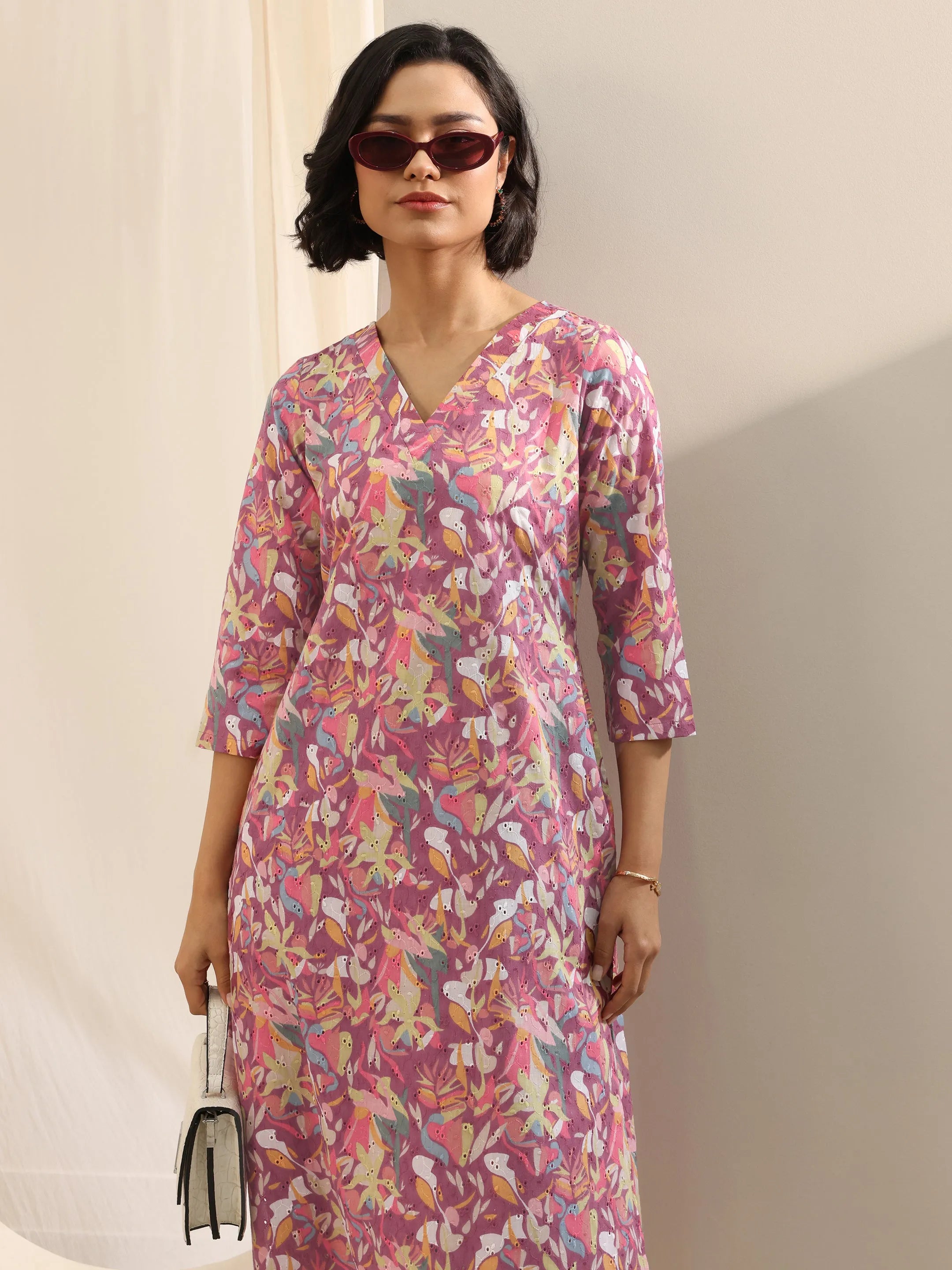 Mauve Printed Cotton Straight Kurta Set-image-35