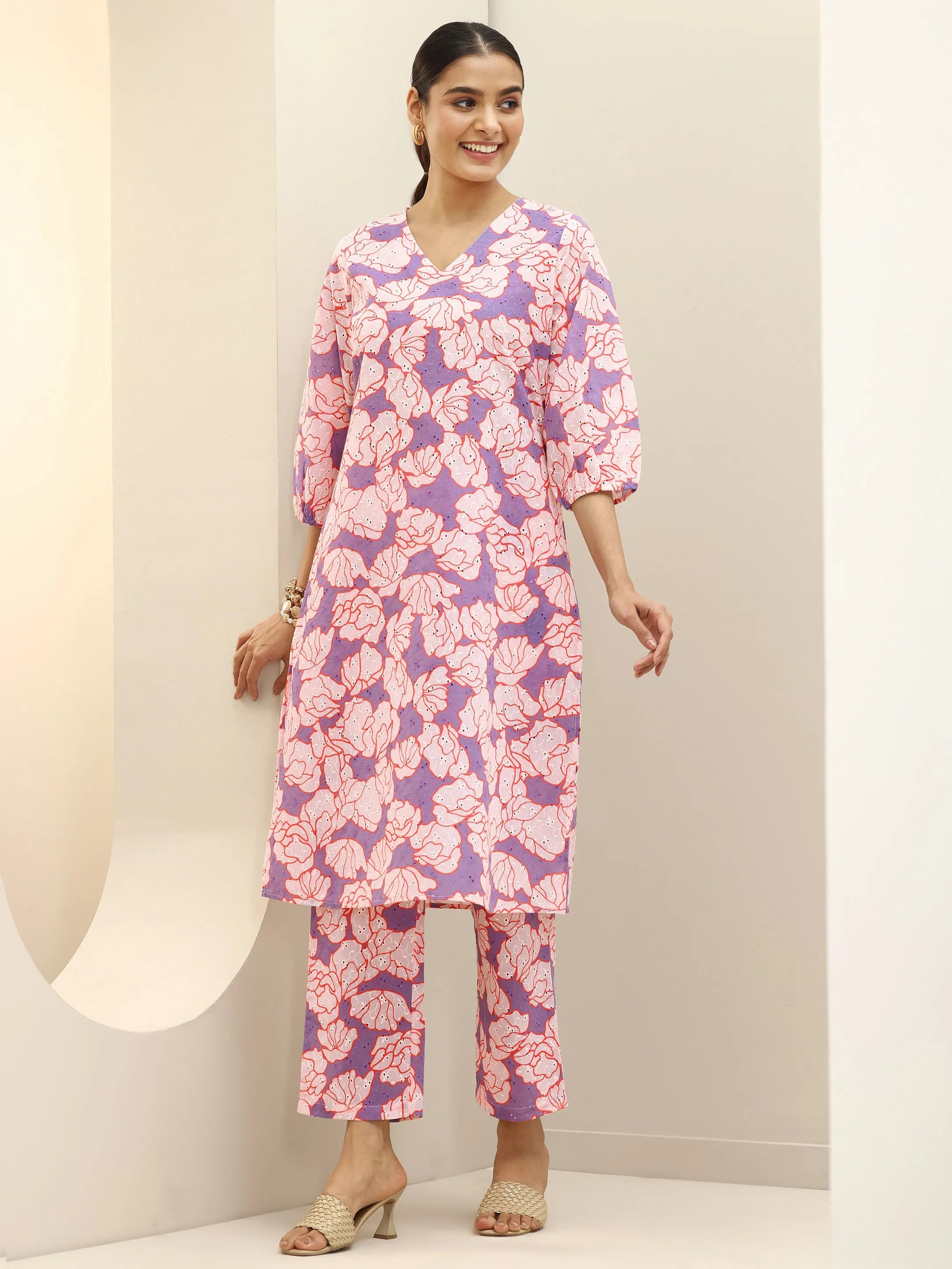 libas Purple Printed Cotton Straight Kurta Set-picture-55