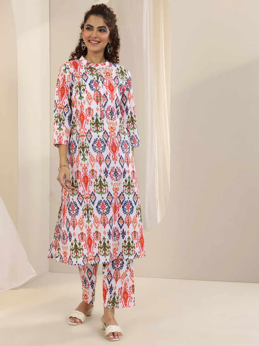  Multi Printed Cotton Straight Kurta Set 