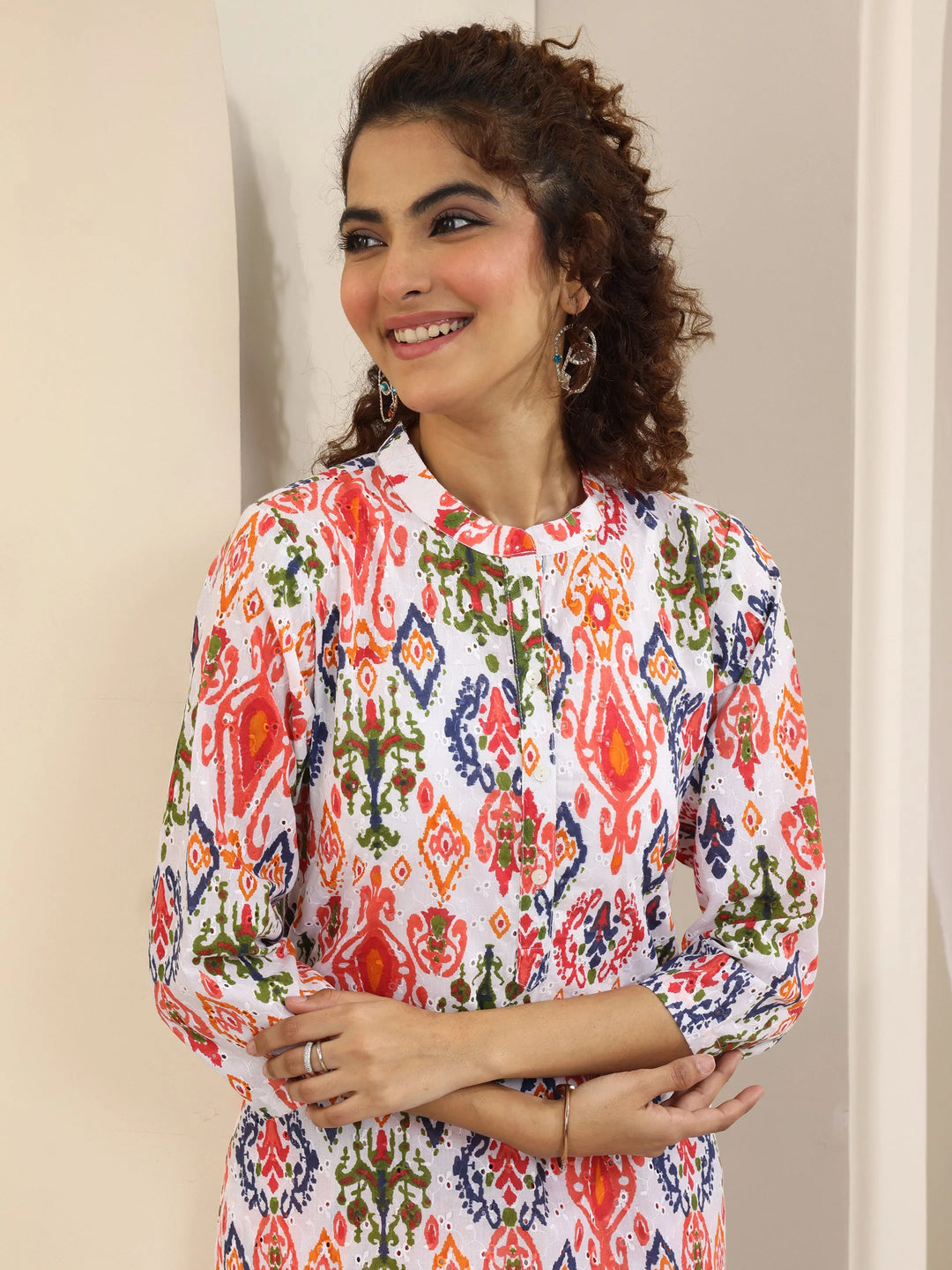  Multi Printed Cotton Straight Kurta Set 