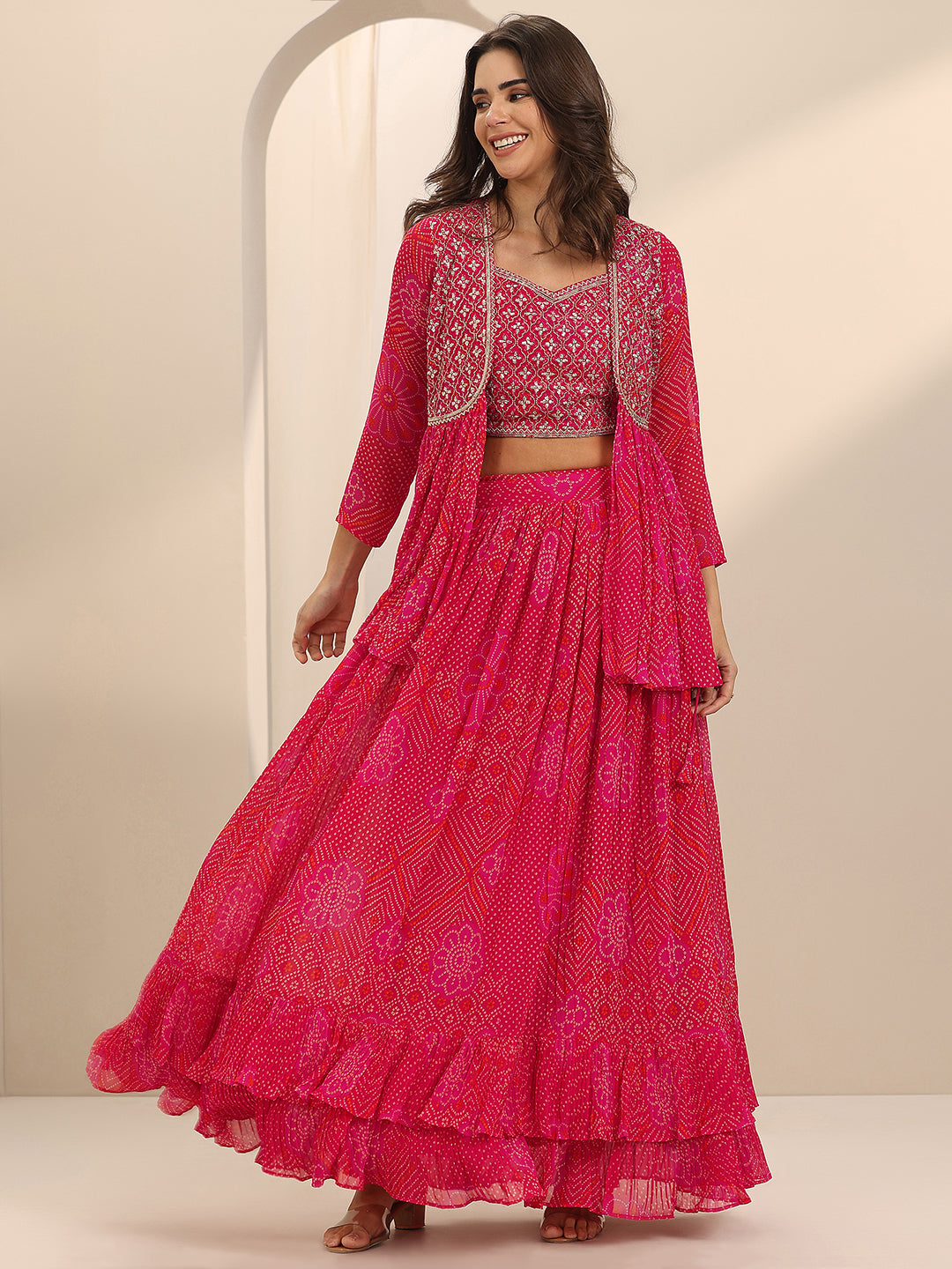  Red Printed Silk Blend Co-Ord Sets 