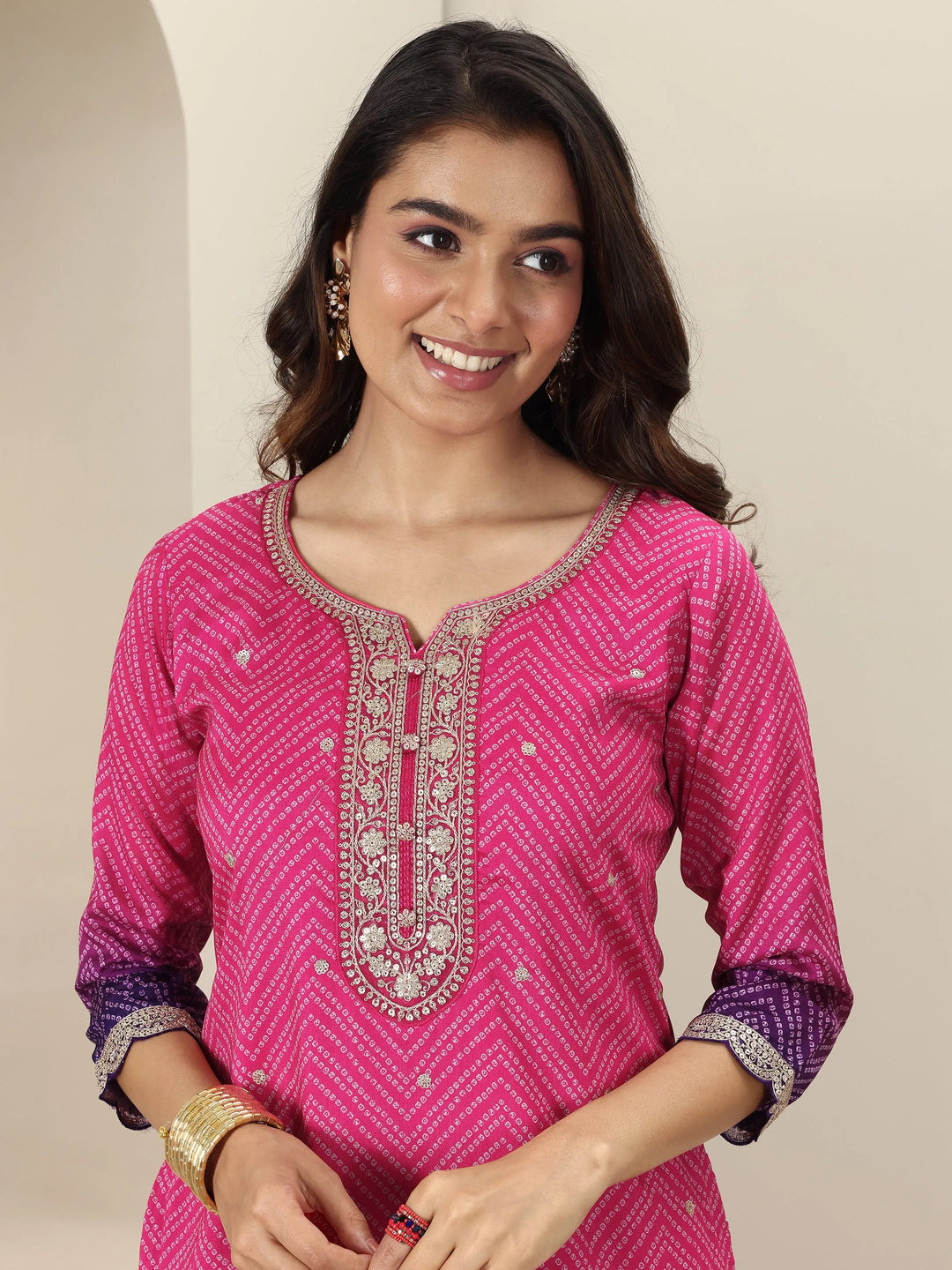  Pink Printed Chinon Straight Suit Sets With Dupatta 