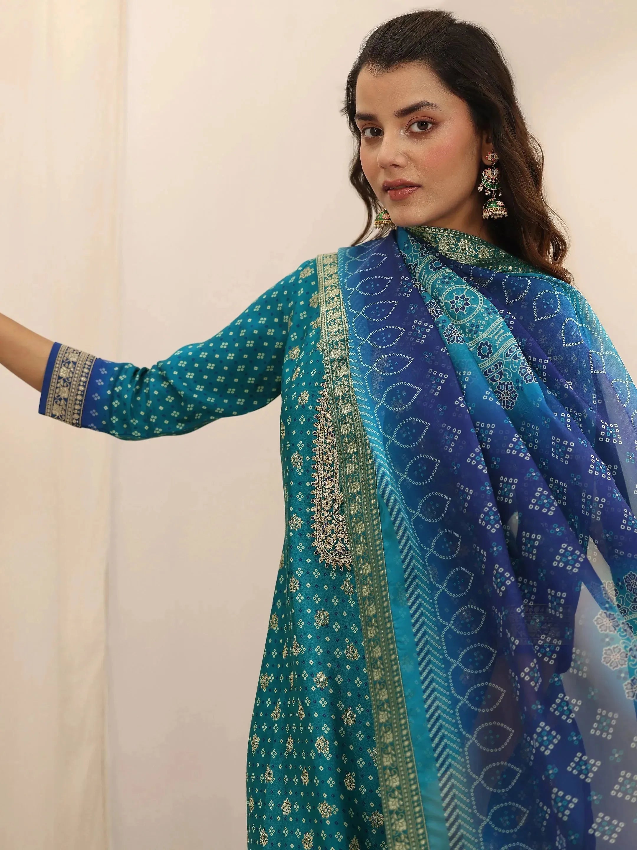 libas Blue Printed Silk Blend Straight Suit Set With Dupatta-picture-29