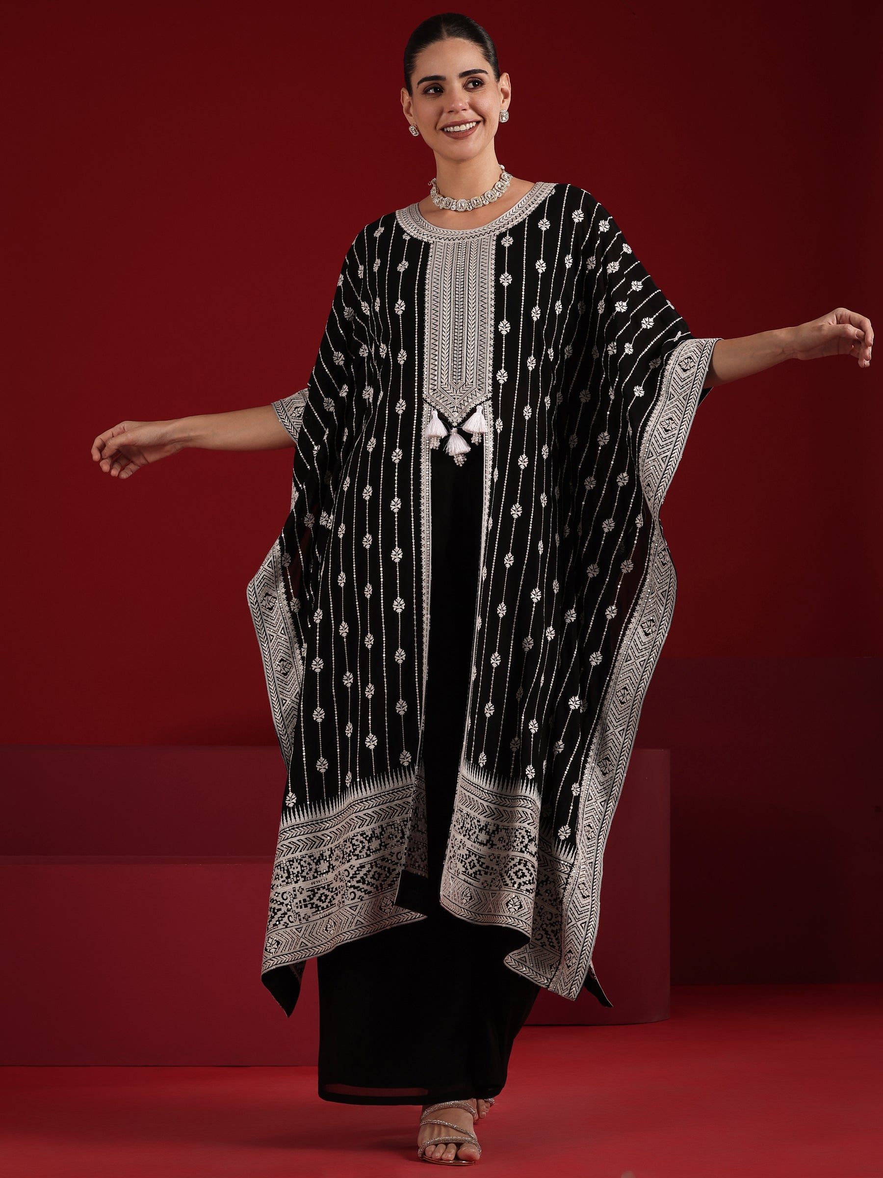 Maroon Embroidered Silk Blend Straight Suit Set With Dupatta