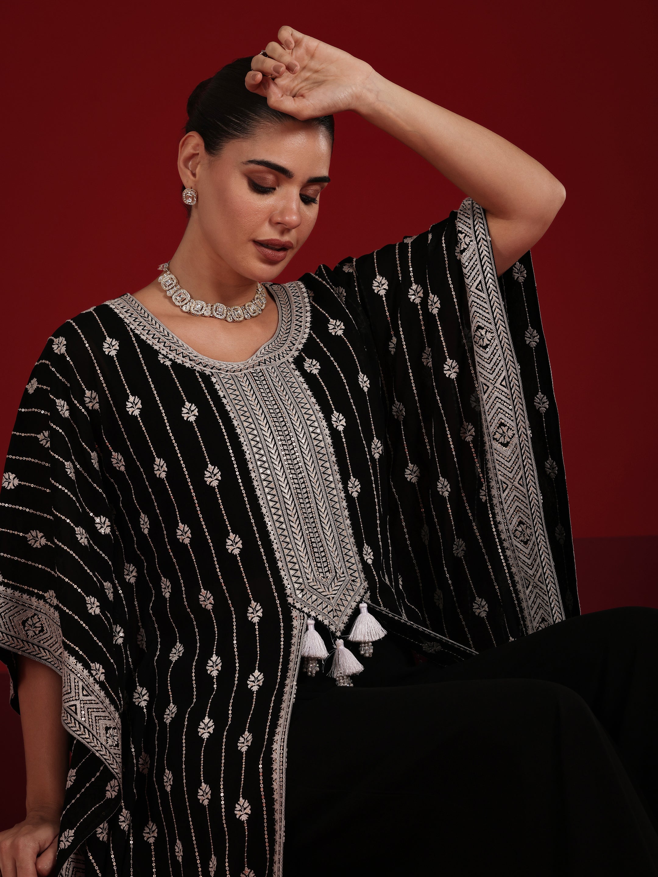 libas Black Embroidered Georgette Co-Ord Sets-picture-62