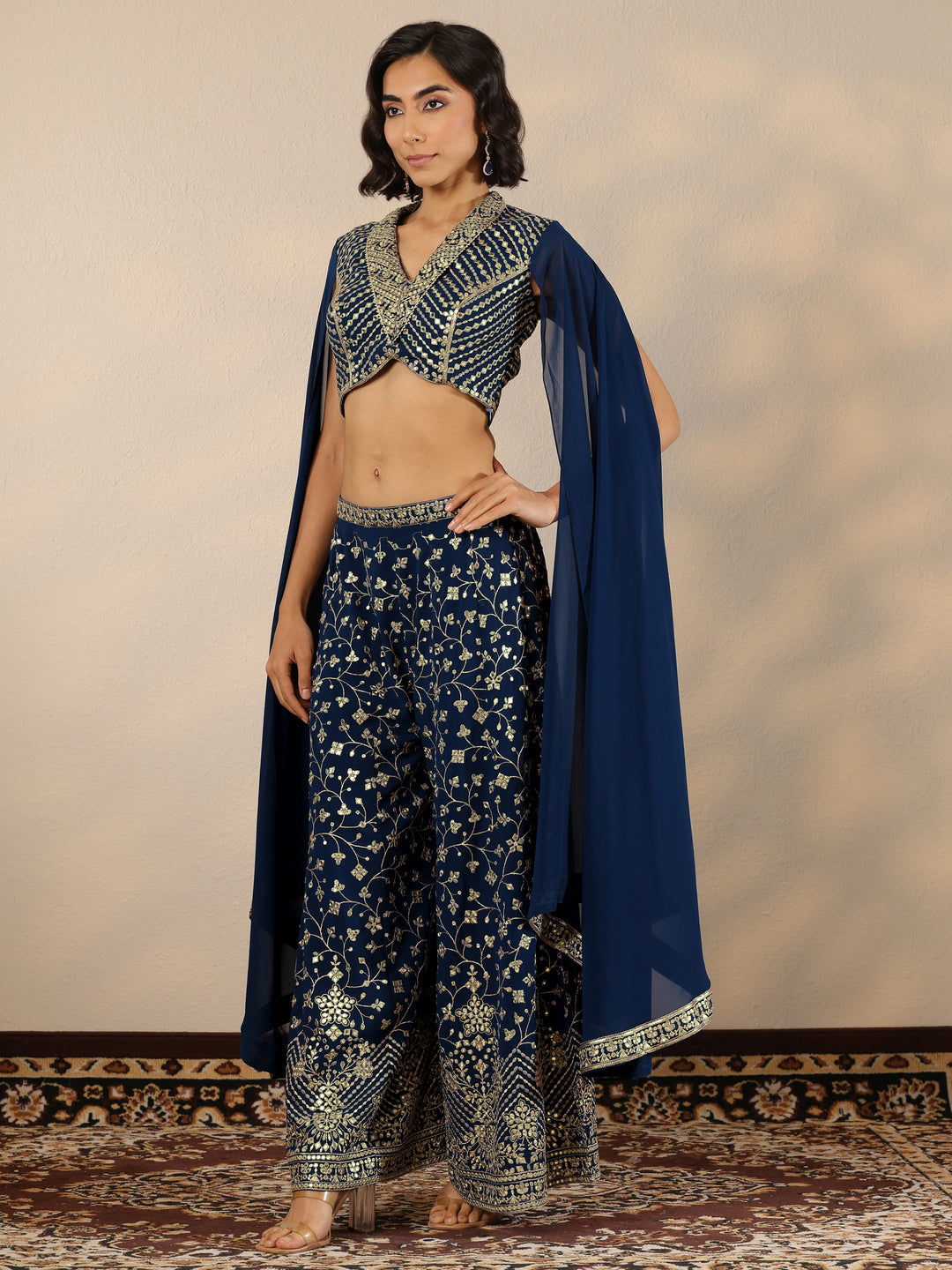  Libas Art Blue Embellished Georgette Co-Ord Sets 