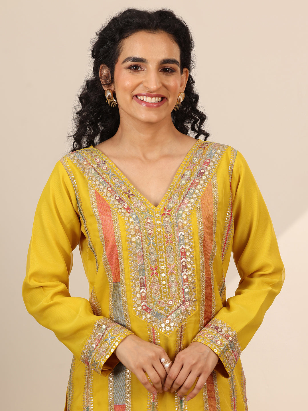  Libas Art Yellow Embellished Organza Straight Suit Set With Dupatta 