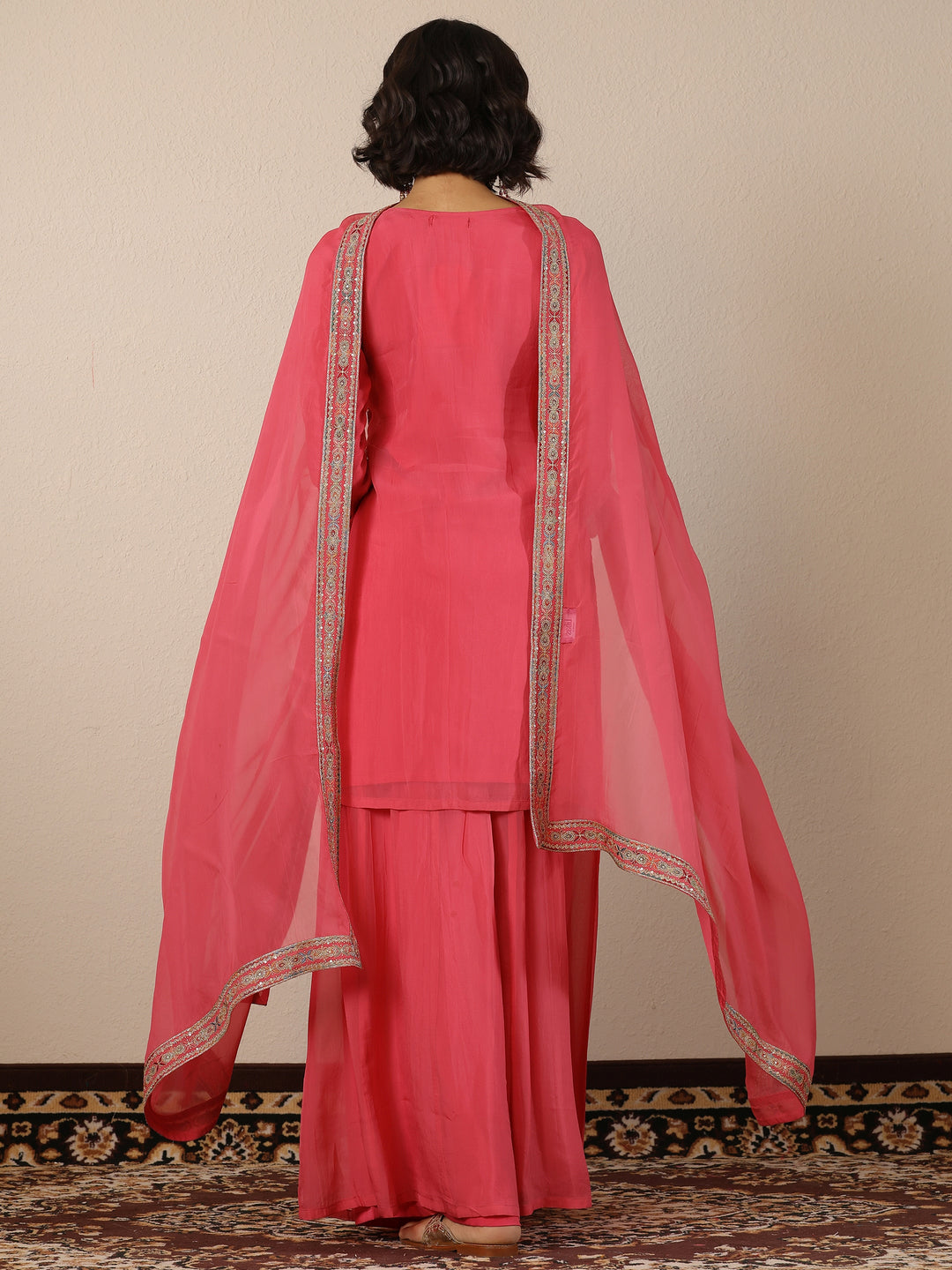  Libas Art Pink Embroidered Organza Straight Suit Set With Dupatta 