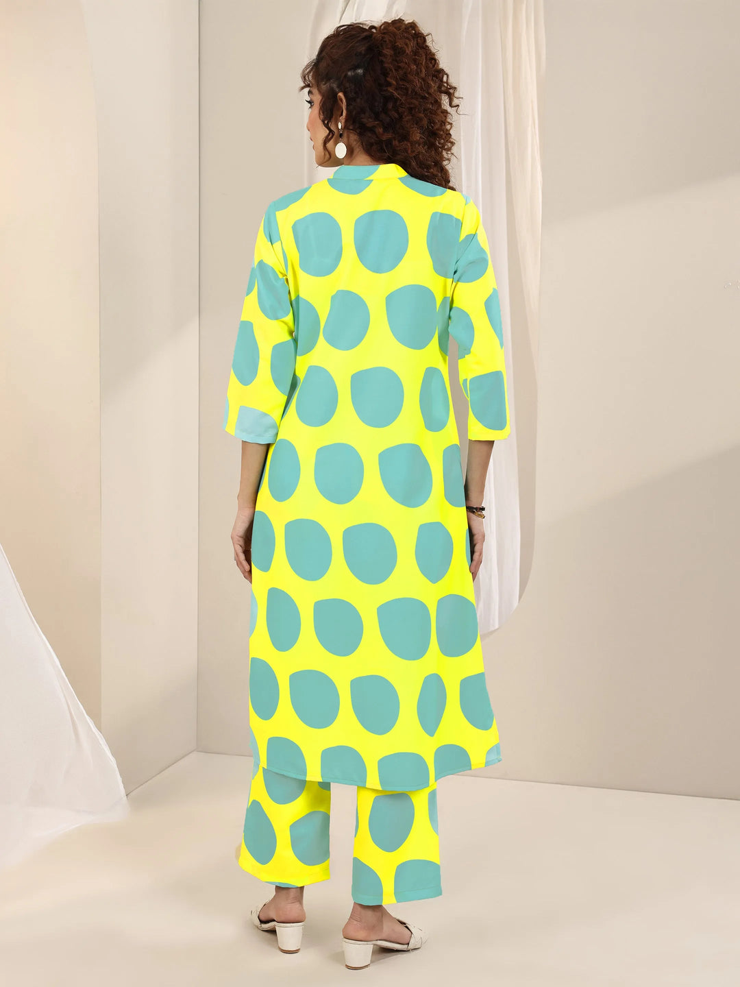  Yellow Printed Rayon Straight Kurta Set 
