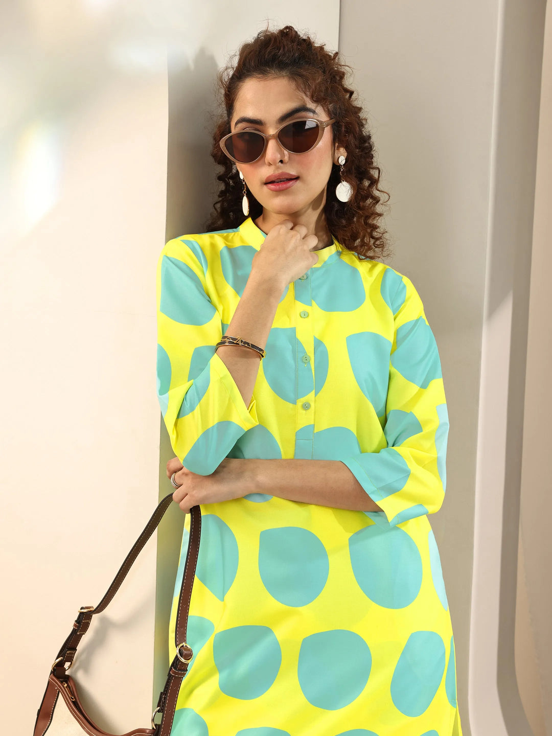 Yellow Printed Rayon Straight Kurta Set