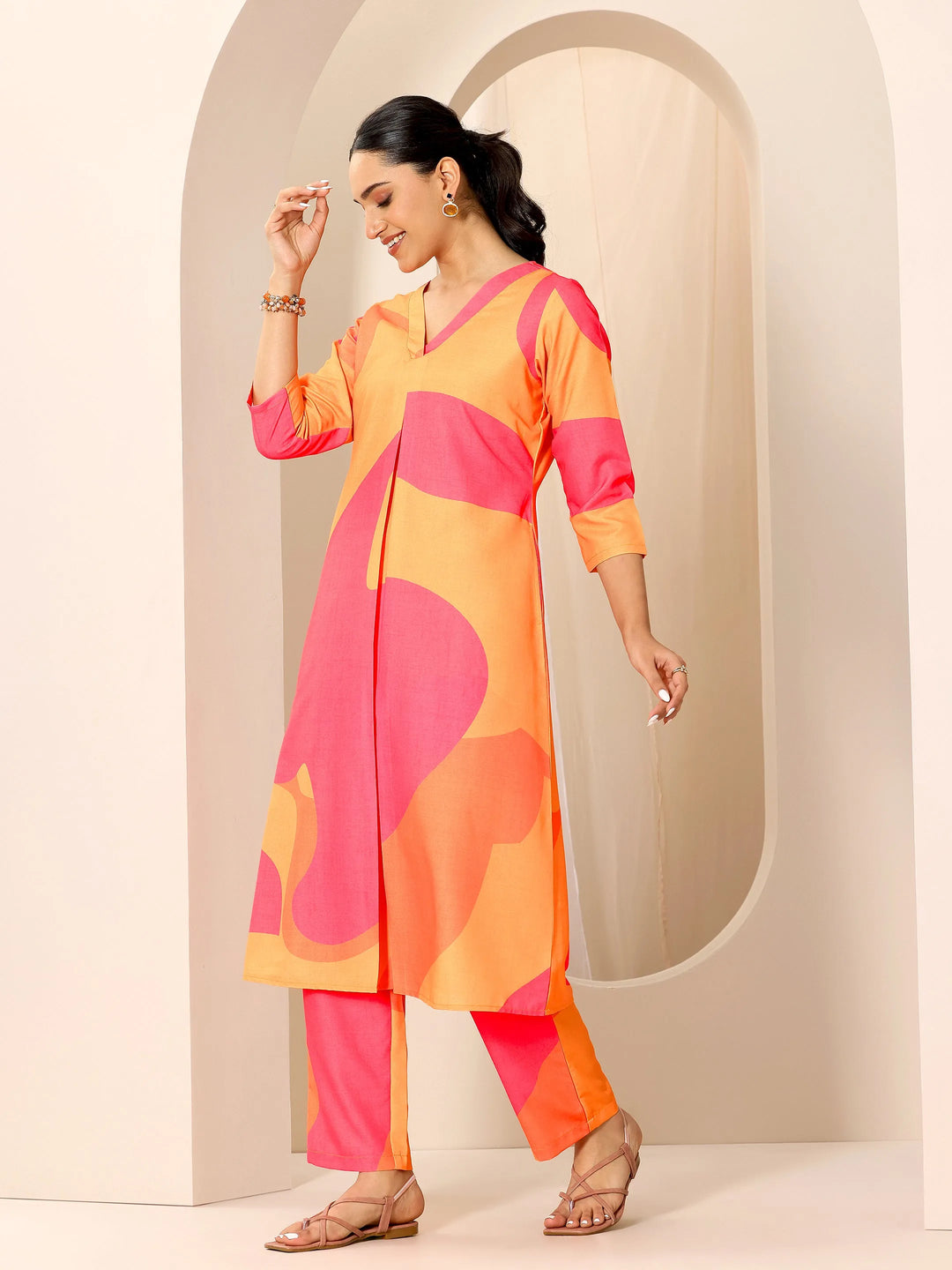  Multi Printed Rayon Straight Kurta Set 